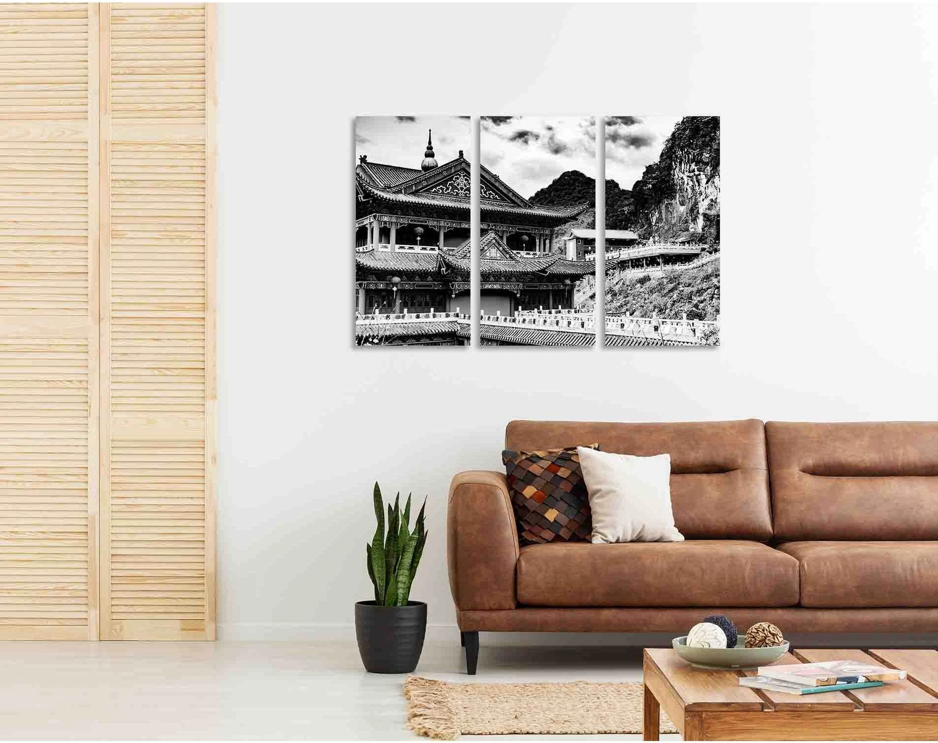 Temple noir and blanc №D2844 Ready to Hang Canvas Print - Zellart Canvas Prints 0new, ALL_Products, Black & White Wall Art