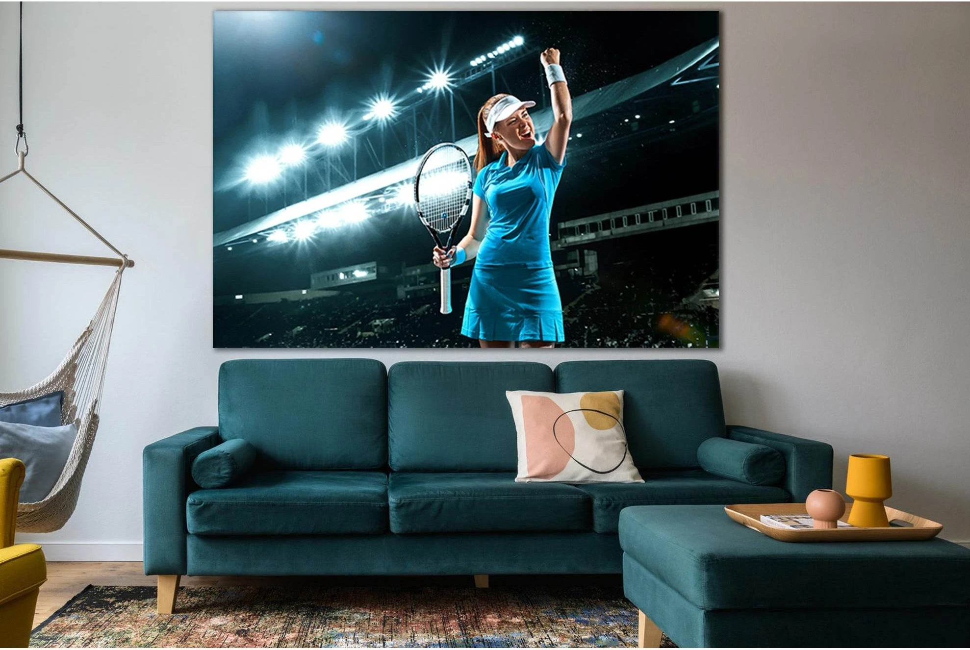 Tennis Player With Racket In Blue Costume №SL956 Ready to Hang Canvas Print - Zellart Canvas Prints 0new, ALL_Products, Sports & Motivation