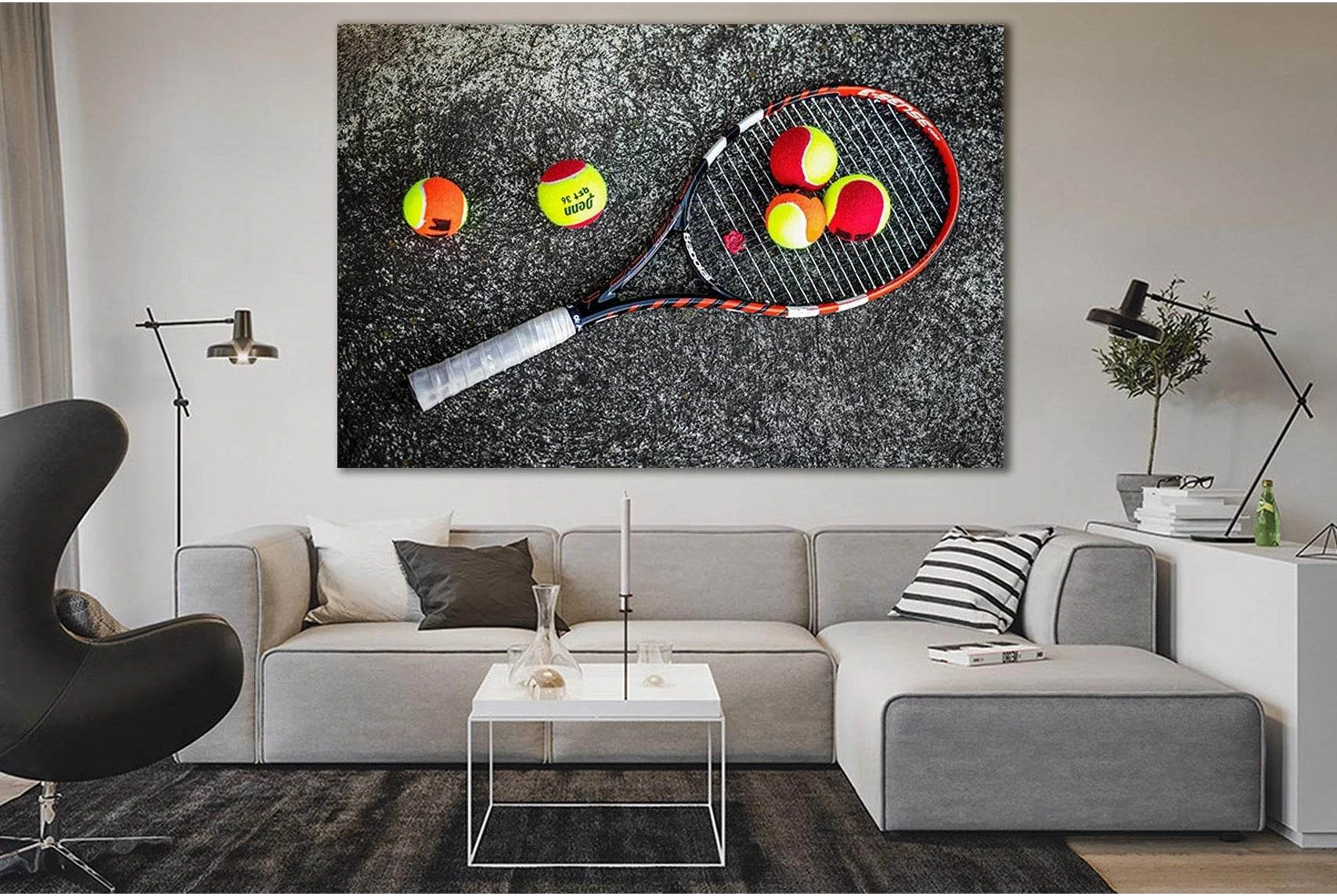 Tennis Racket With Balls №SL908 Ready to Hang Canvas Print - Zellart Canvas Prints 0new, ALL_Products, Sports & Motivation