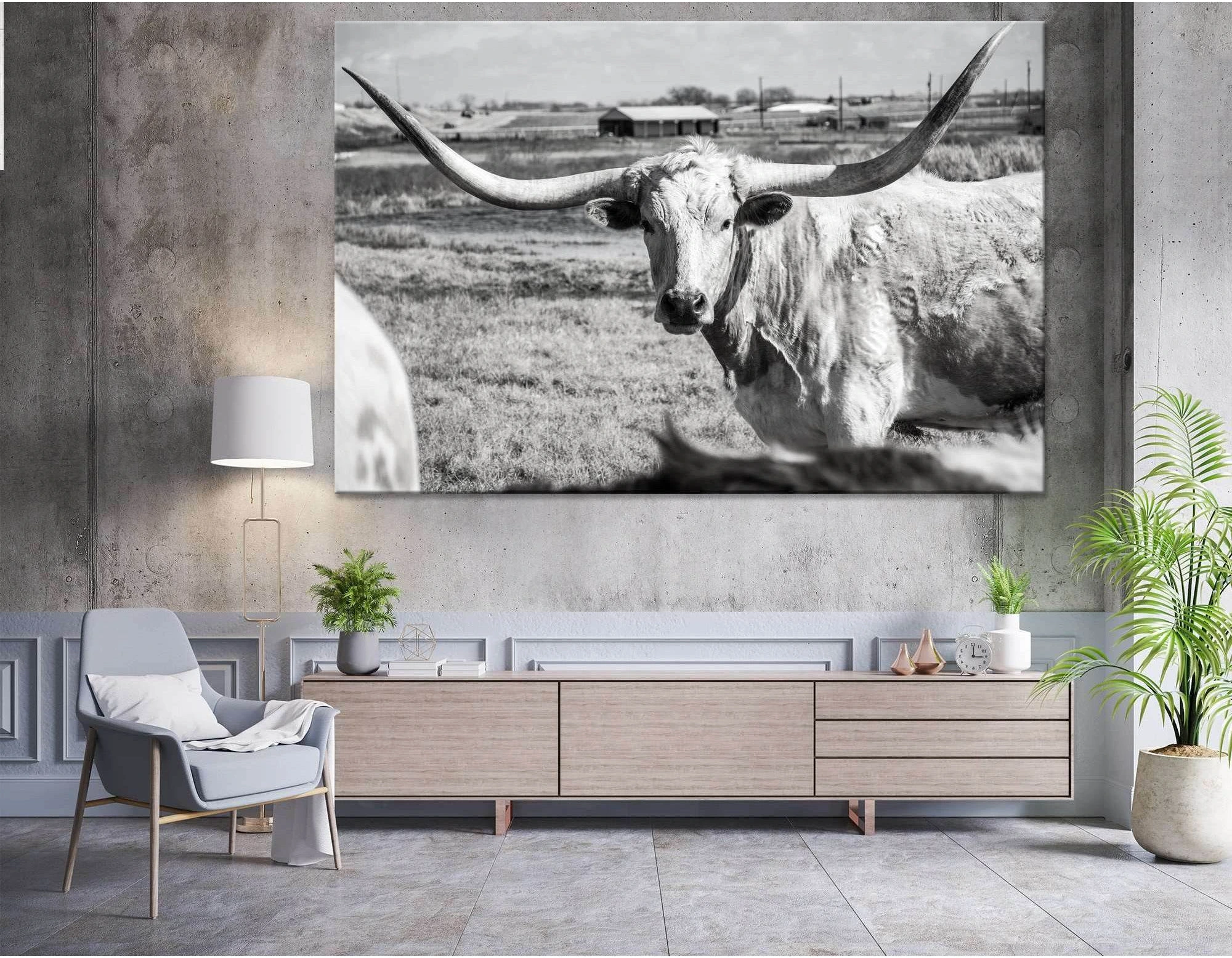 Texas Longhorn at country home ranch №04136 Ready to Hang Canvas Print - Zellart Canvas Prints ALL_Products