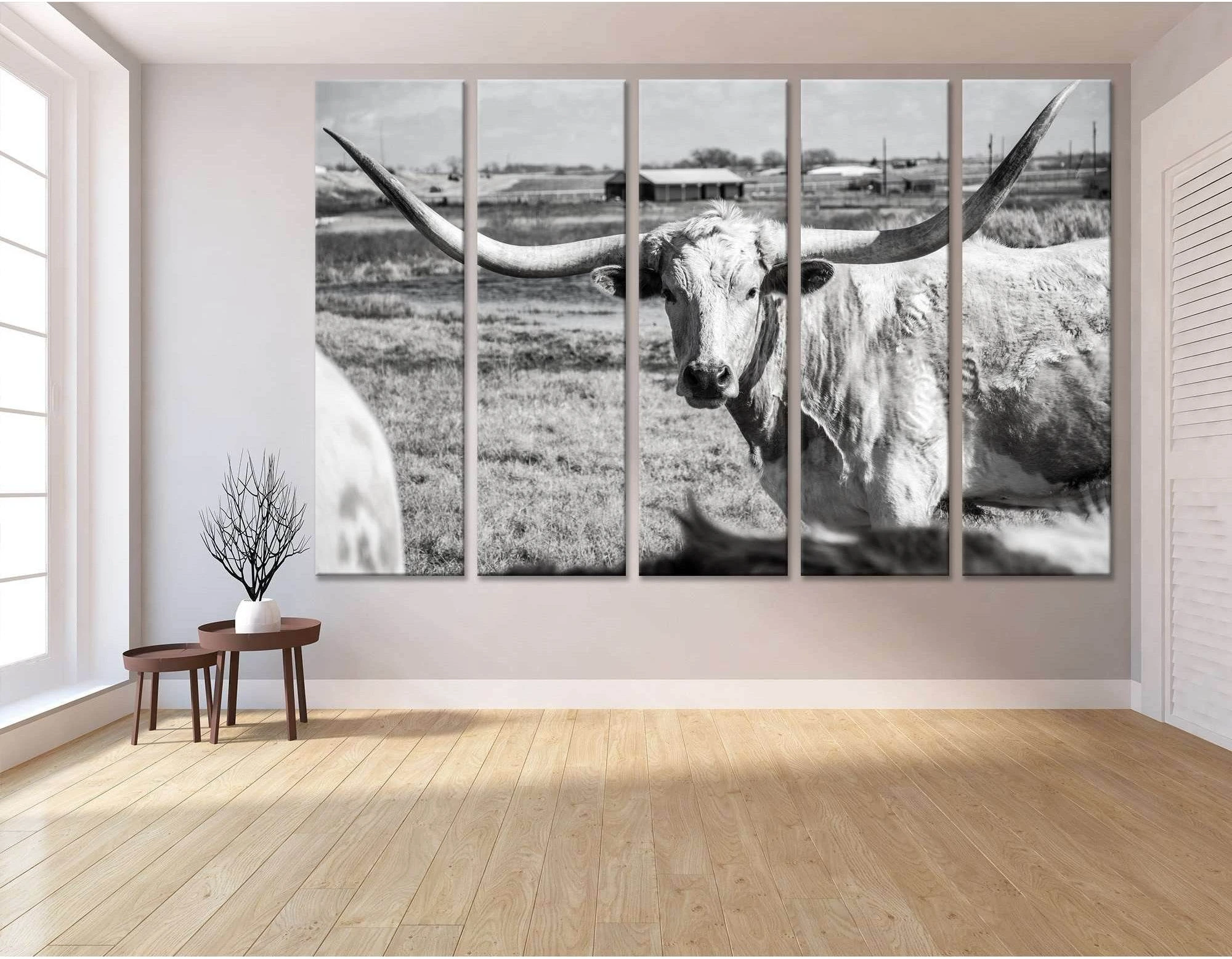 Texas Longhorn at country home ranch №04136 Ready to Hang Canvas Print - Zellart Canvas Prints ALL_Products