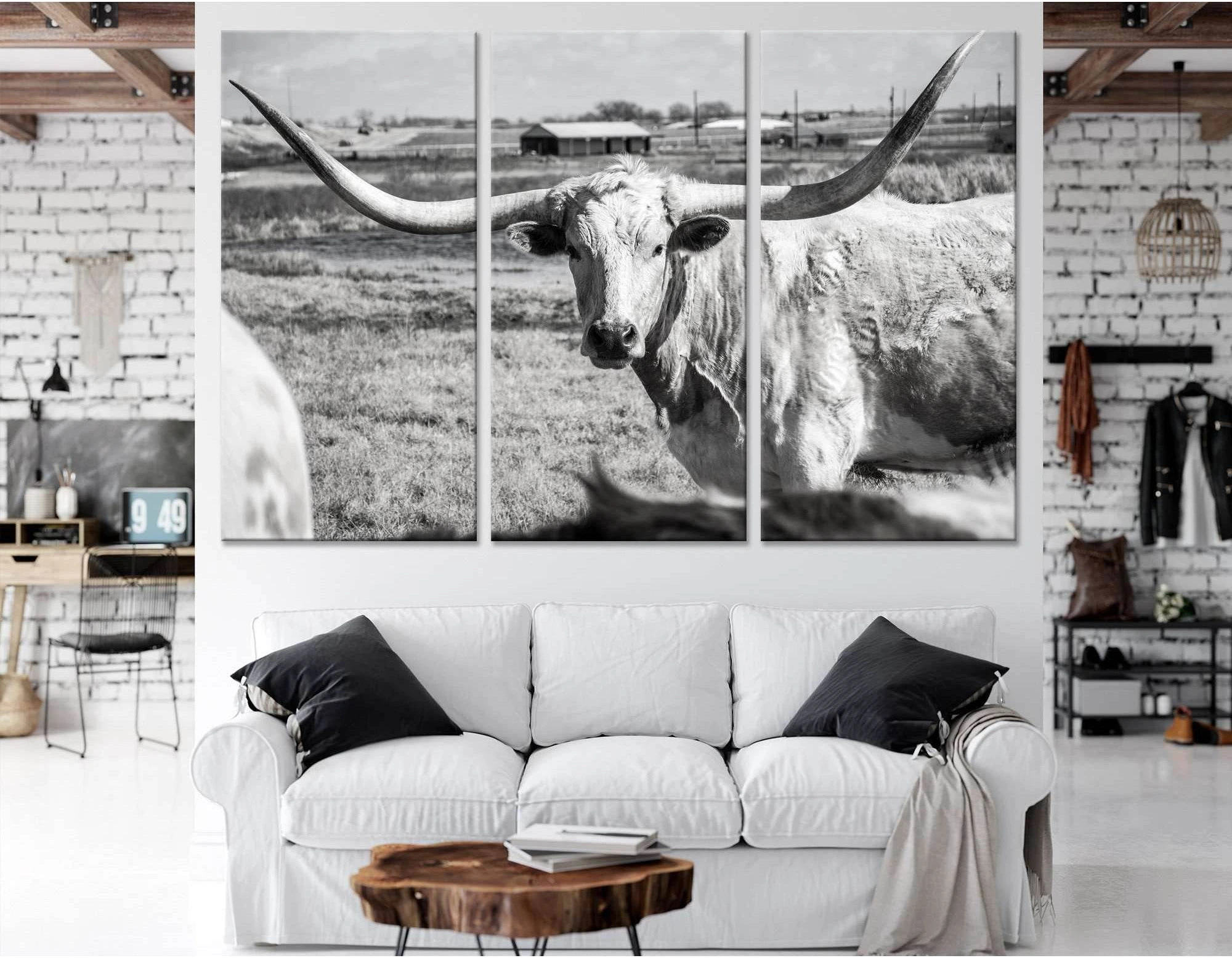 Texas Longhorn at country home ranch №04136 Ready to Hang Canvas Print - Zellart Canvas Prints ALL_Products