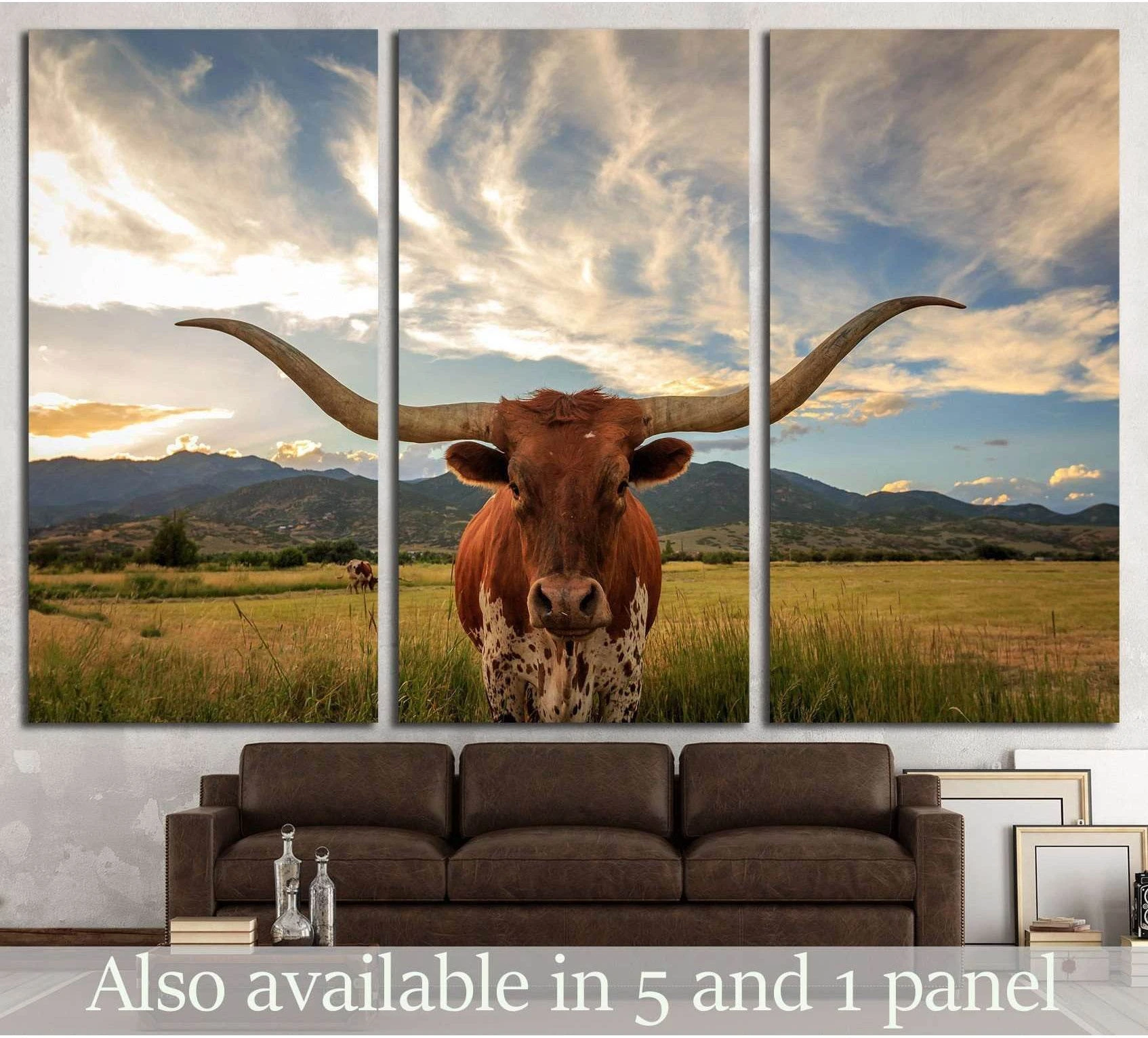 Texas longhorn steer in rural Utah, USA №2364 Ready to Hang Canvas Print - Zellart Canvas Prints ALL_Products, s-2364