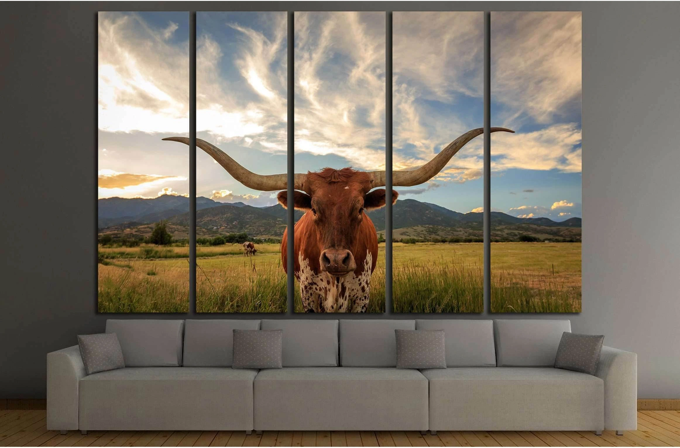 Texas longhorn steer in rural Utah, USA №2364 Ready to Hang Canvas Print - Zellart Canvas Prints ALL_Products, s-2364