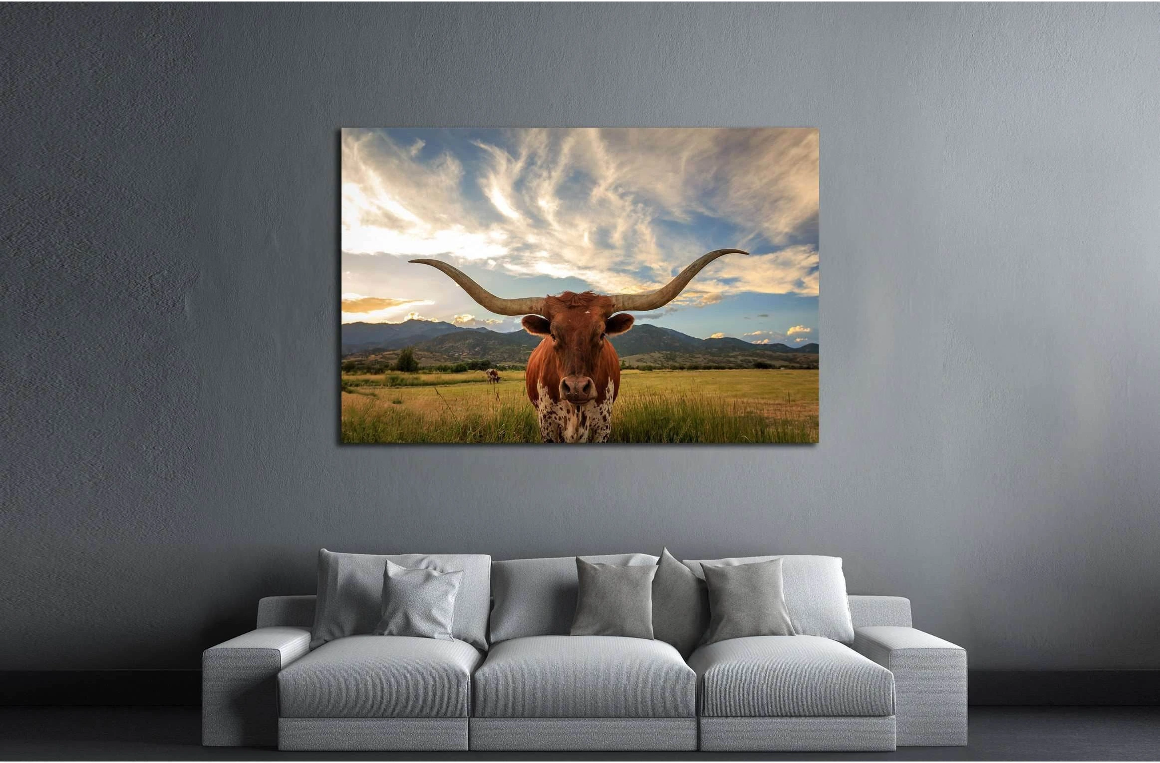 Texas longhorn steer in rural Utah, USA №2364 Ready to Hang Canvas Print - Zellart Canvas Prints ALL_Products, s-2364