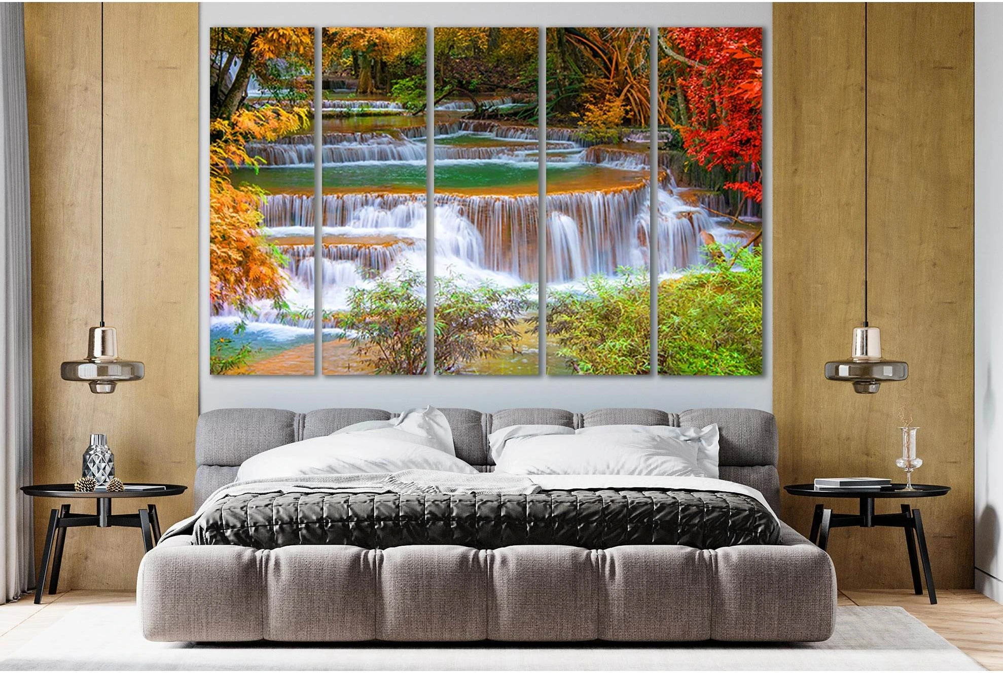 Thailand Autumn Waterfall Kanchanaburi №SL486 Ready to Hang Canvas Print - Zellart Canvas Prints 0new, ALL_Products, Waterfall, Waterfall Wall Art