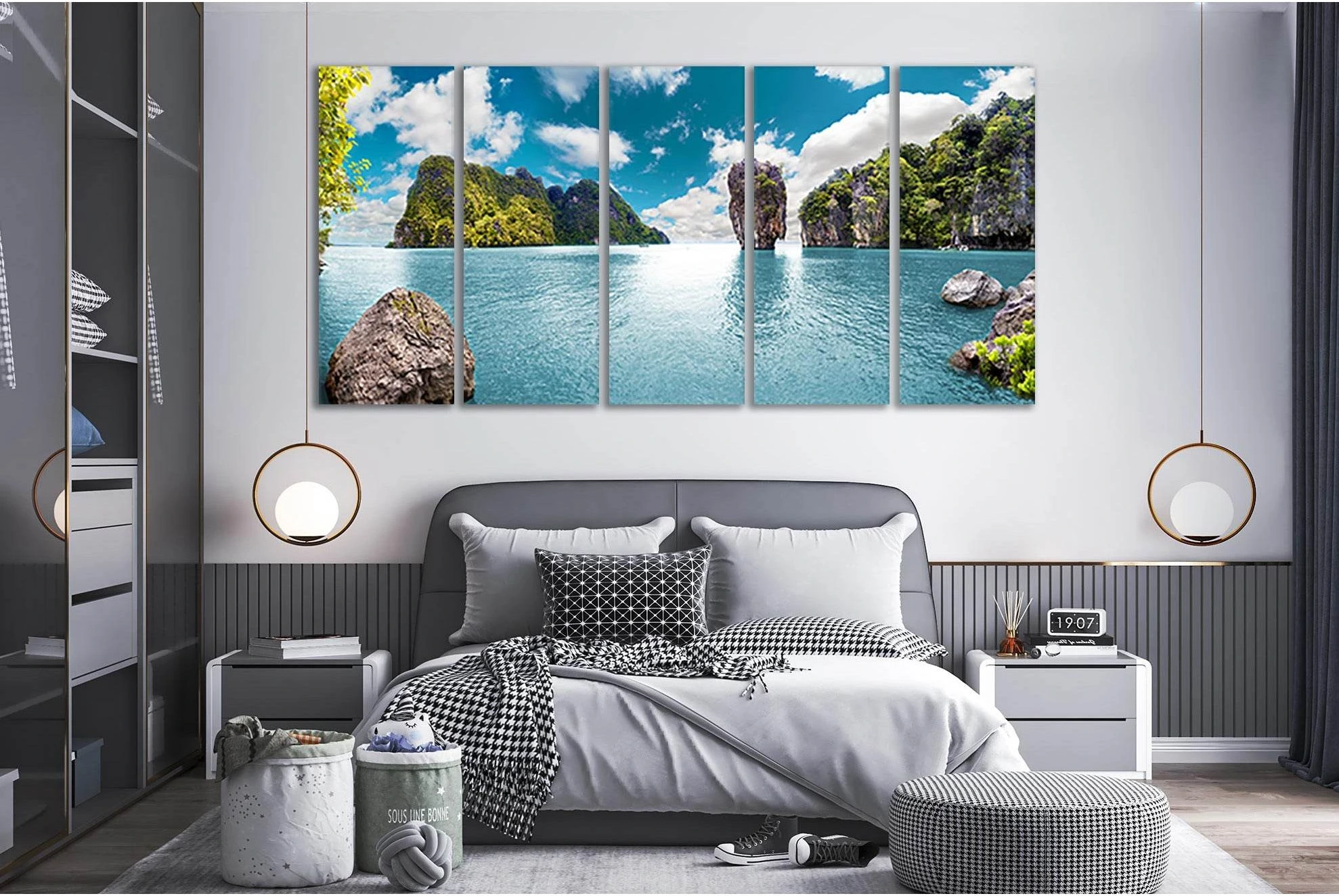 Turquoise Ocean Seascape Canvas Wall Art with Islands, Cliffs and Blue Sky selected as foam, waves and open water with water movement and sea texture.