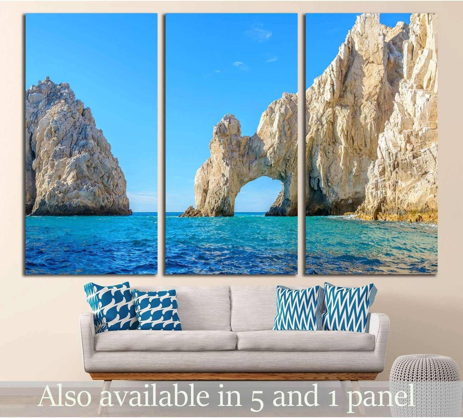 The arch point (El Arco) at Cabo San Lucas, Mexico showing blue ocean wall art with water and coastal depth.
