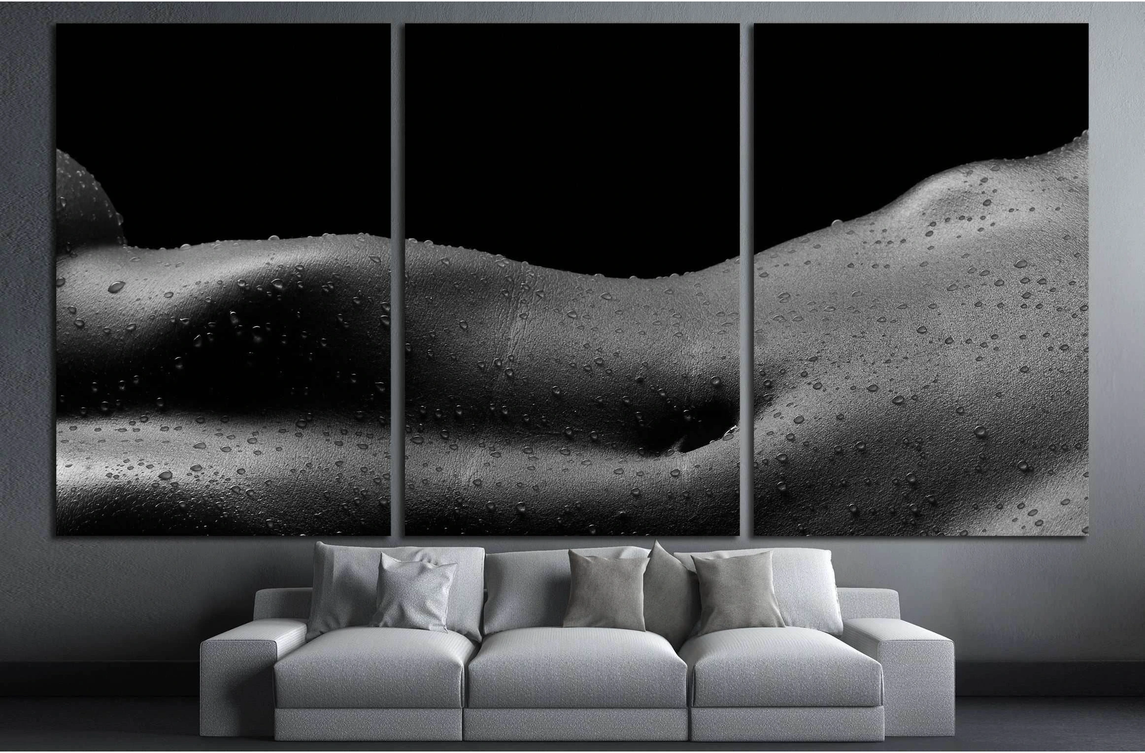 the curves of the body on the abdomen with water drops №3021 Ready to Hang Canvas Print - Zellart Canvas Prints ALL_Products, s-3021