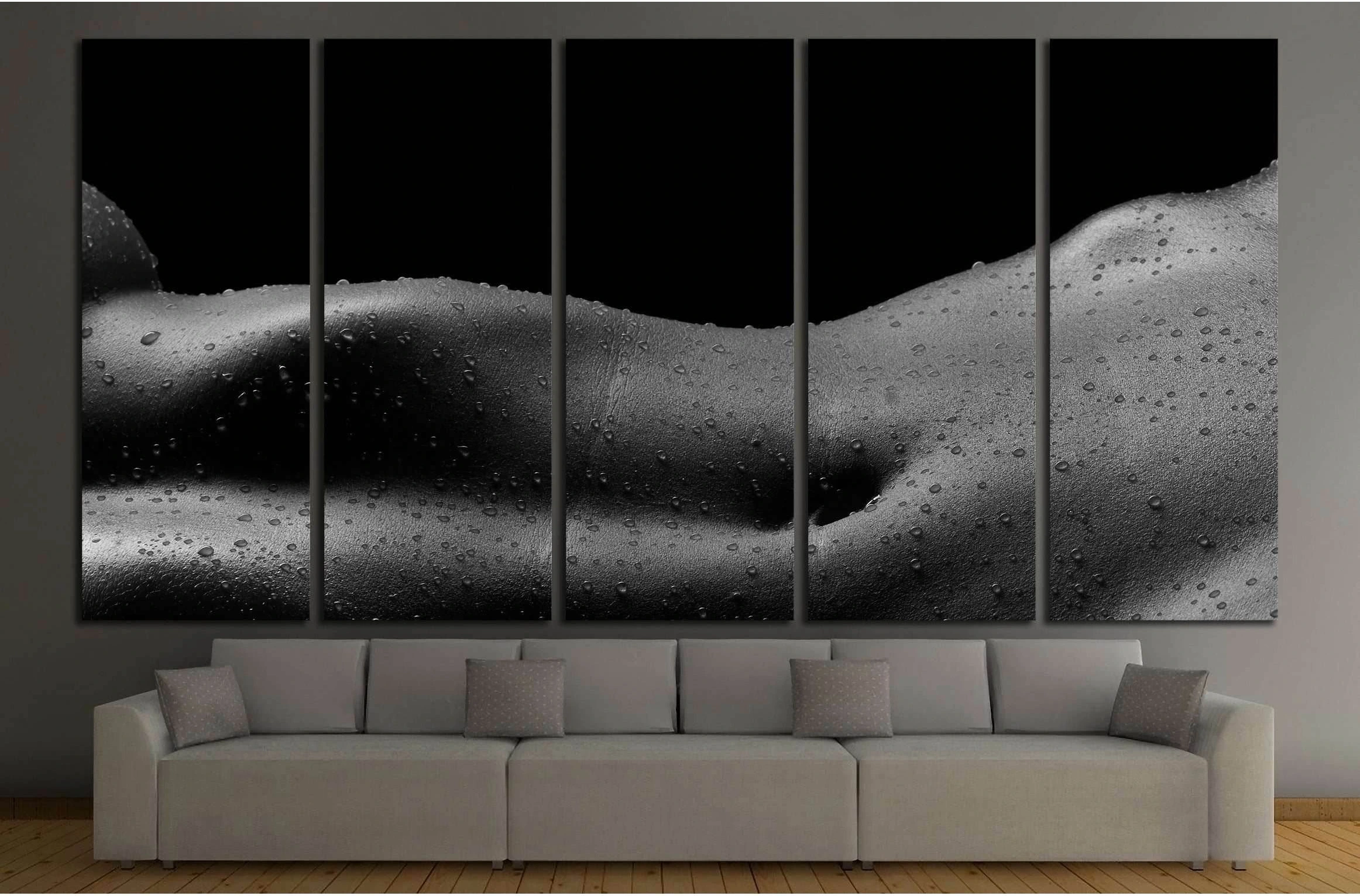 the curves of the body on the abdomen with water drops №3021 Ready to Hang Canvas Print - Zellart Canvas Prints ALL_Products, s-3021