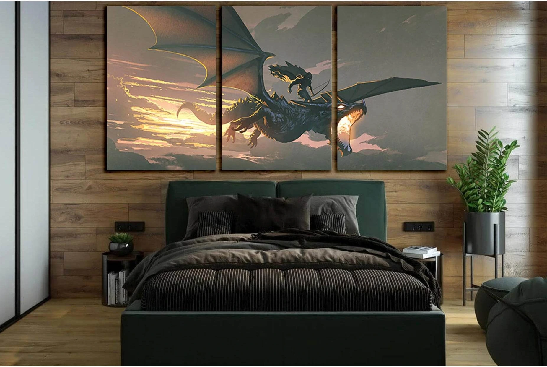 The Dragon Flying In The Sunset №SL1275 Ready to Hang Canvas Print - Zellart Canvas Prints 0new, ALL_Products, Fantasy And Sci Fi Wall Art
