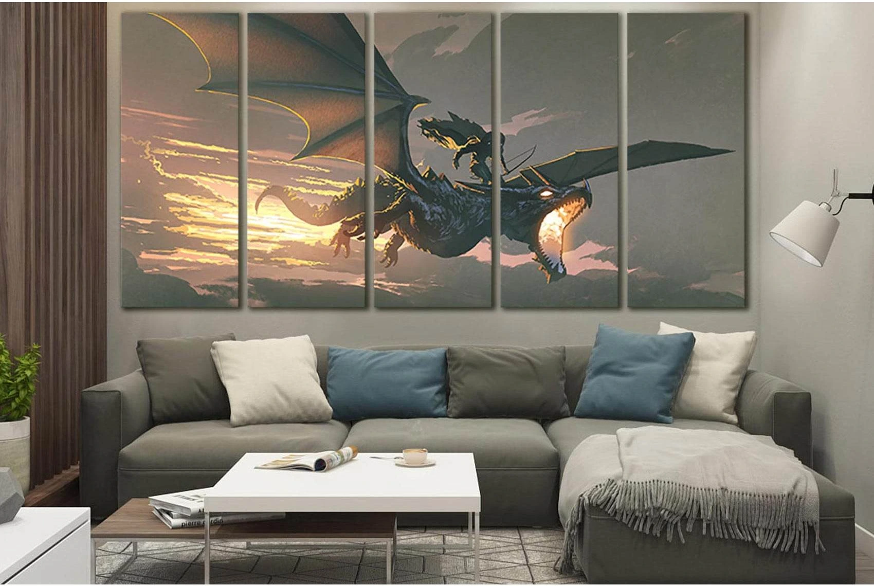 The Dragon Flying In The Sunset №SL1275 Ready to Hang Canvas Print - Zellart Canvas Prints 0new, ALL_Products, Fantasy And Sci Fi Wall Art
