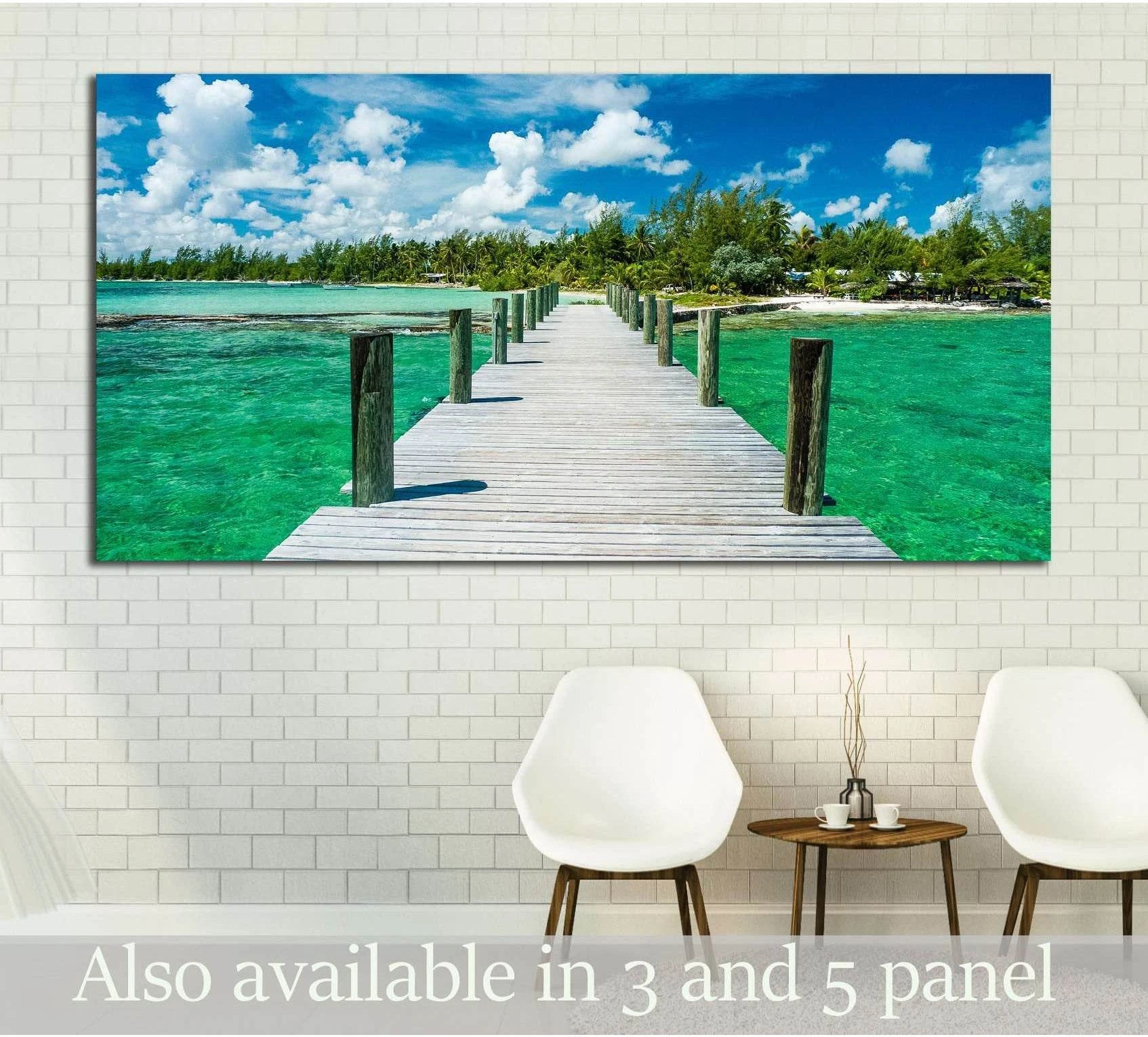 Emerald Sea Boardwalk with Tropical Horizon Wall Art showing sea water, shoreline and horizon depth.