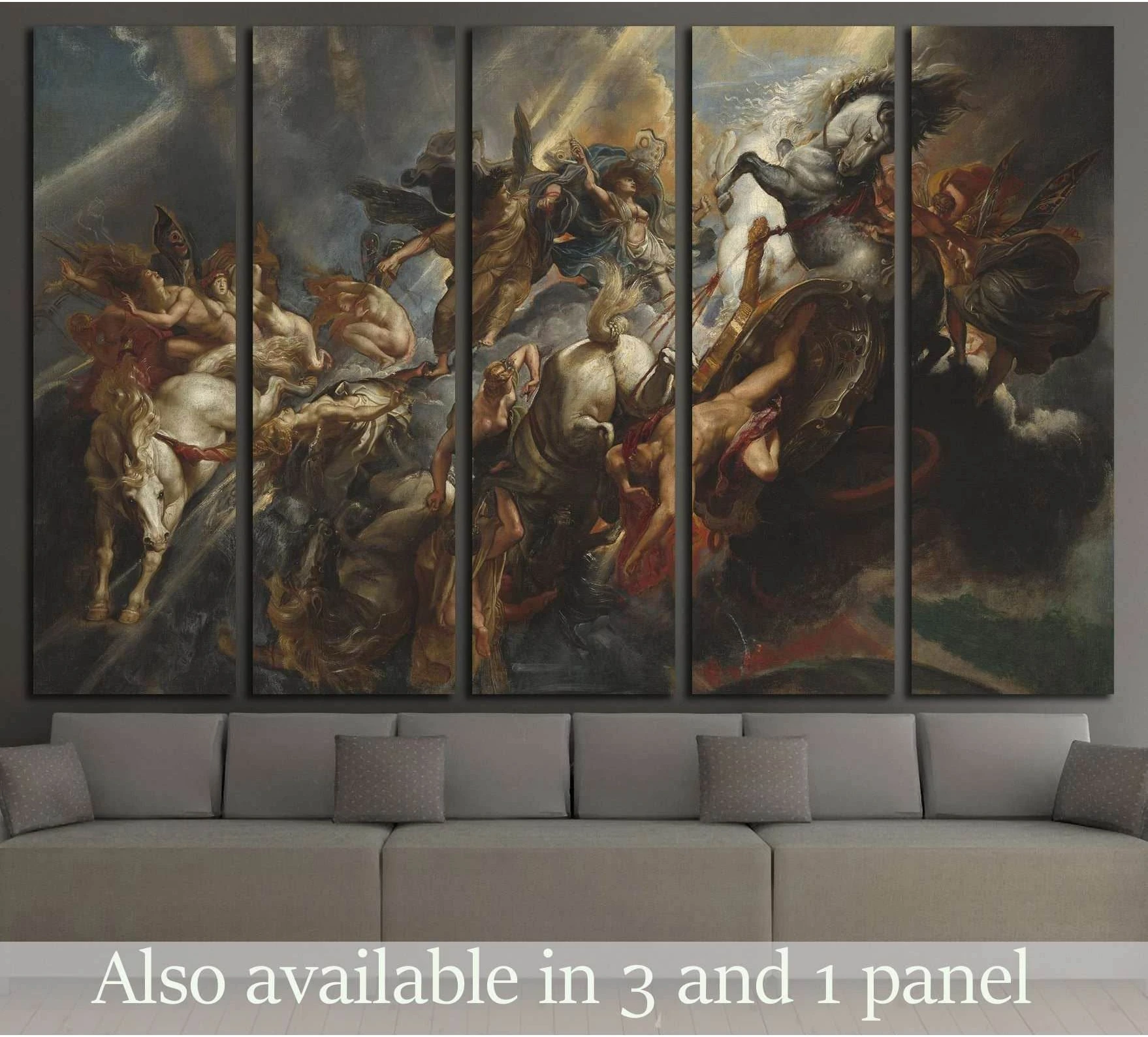Rubens The Fall of Phaeton canvas print with falling figures and horses in a dark Baroque scene