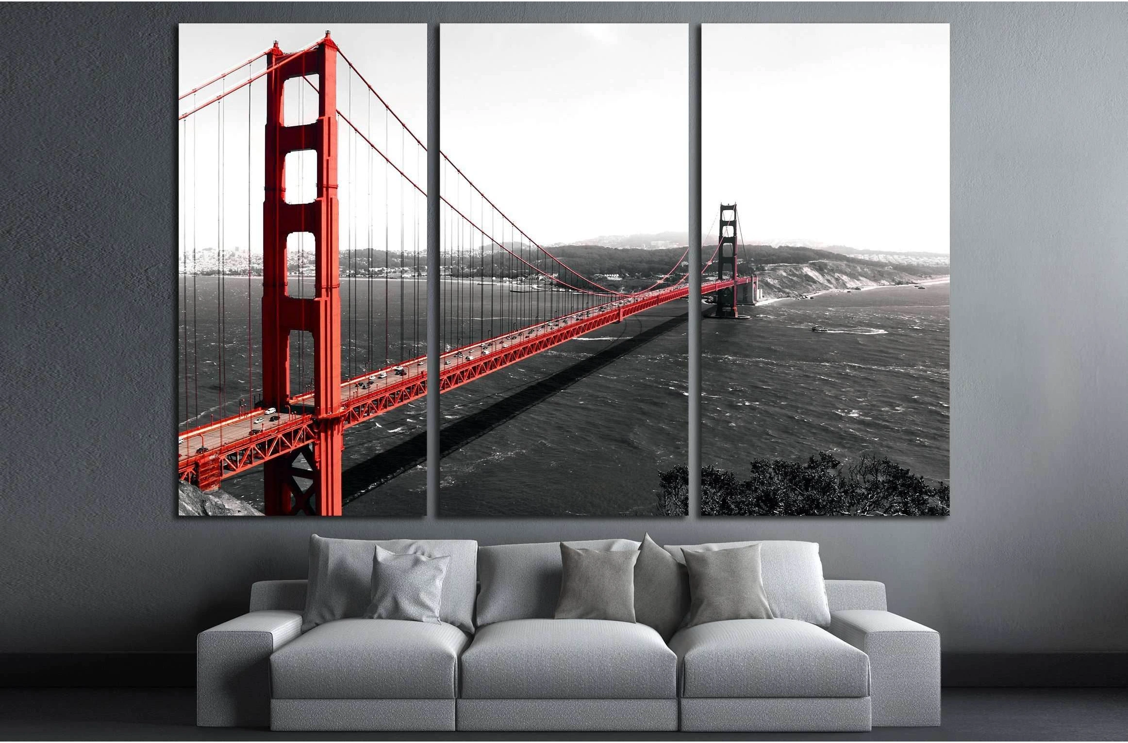 The Golden Gate Bridge on a monochromatic background №2607 Ready to Hang Canvas Print - Zellart Canvas Prints ALL_Products, s-2607