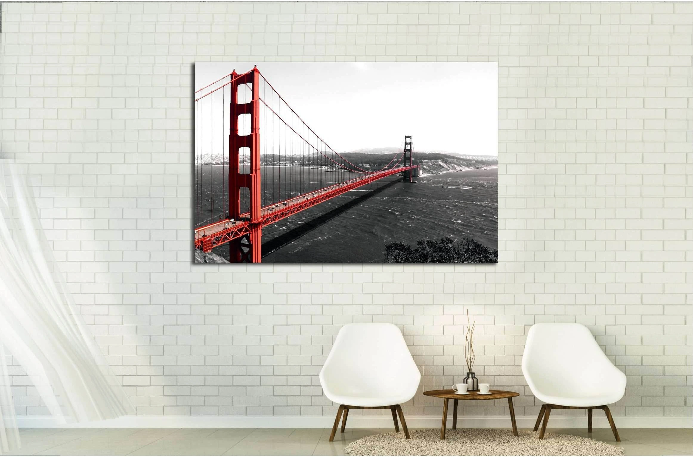 The Golden Gate Bridge on a monochromatic background №2607 Ready to Hang Canvas Print - Zellart Canvas Prints ALL_Products, s-2607