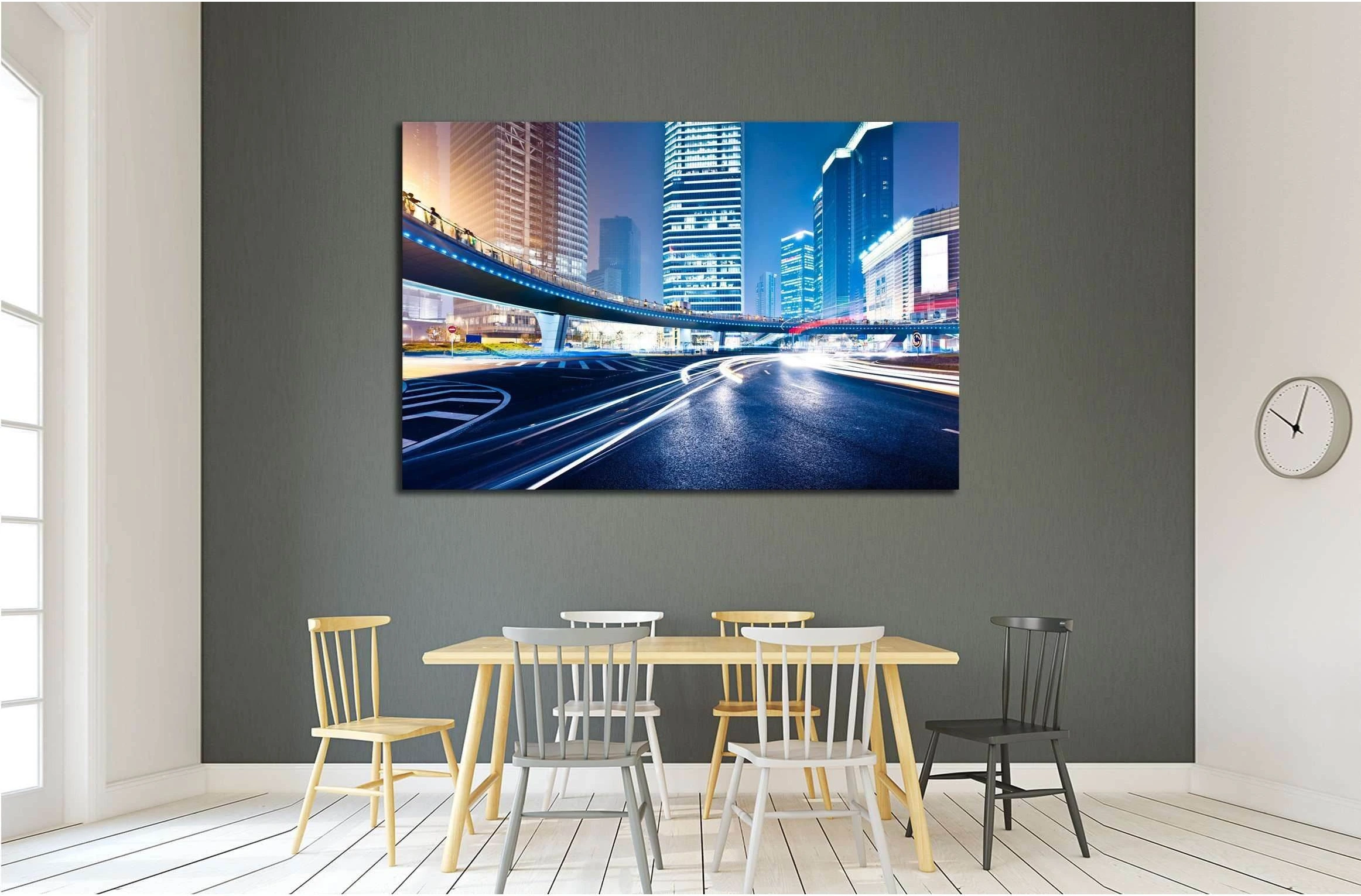 the light trails on the modern building background in shanghai china №2139 Ready to Hang Canvas Print - Zellart Canvas Prints ALL_Products, s-2139
