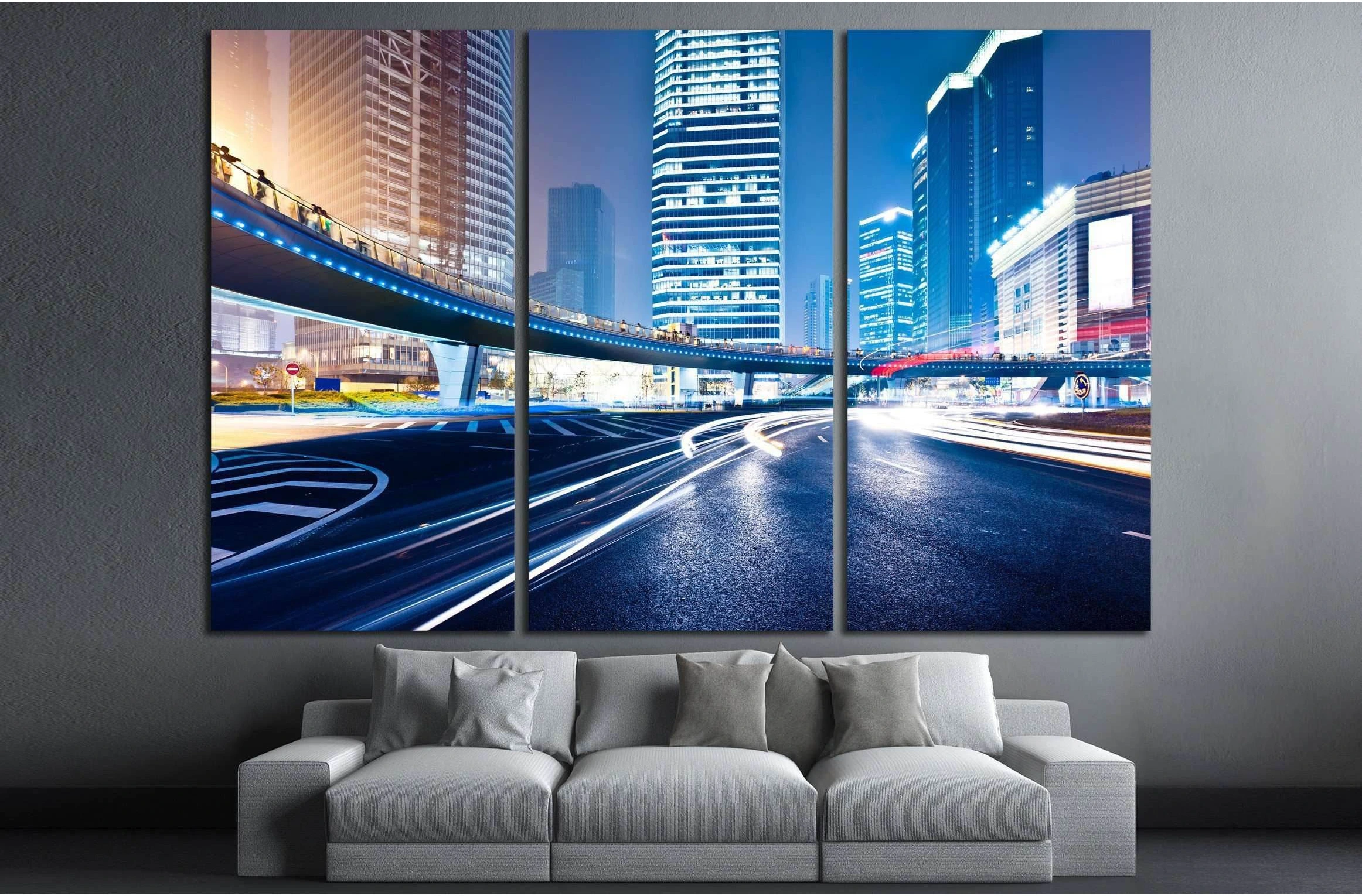 the light trails on the modern building background in shanghai china №2139 Ready to Hang Canvas Print - Zellart Canvas Prints ALL_Products, s-2139