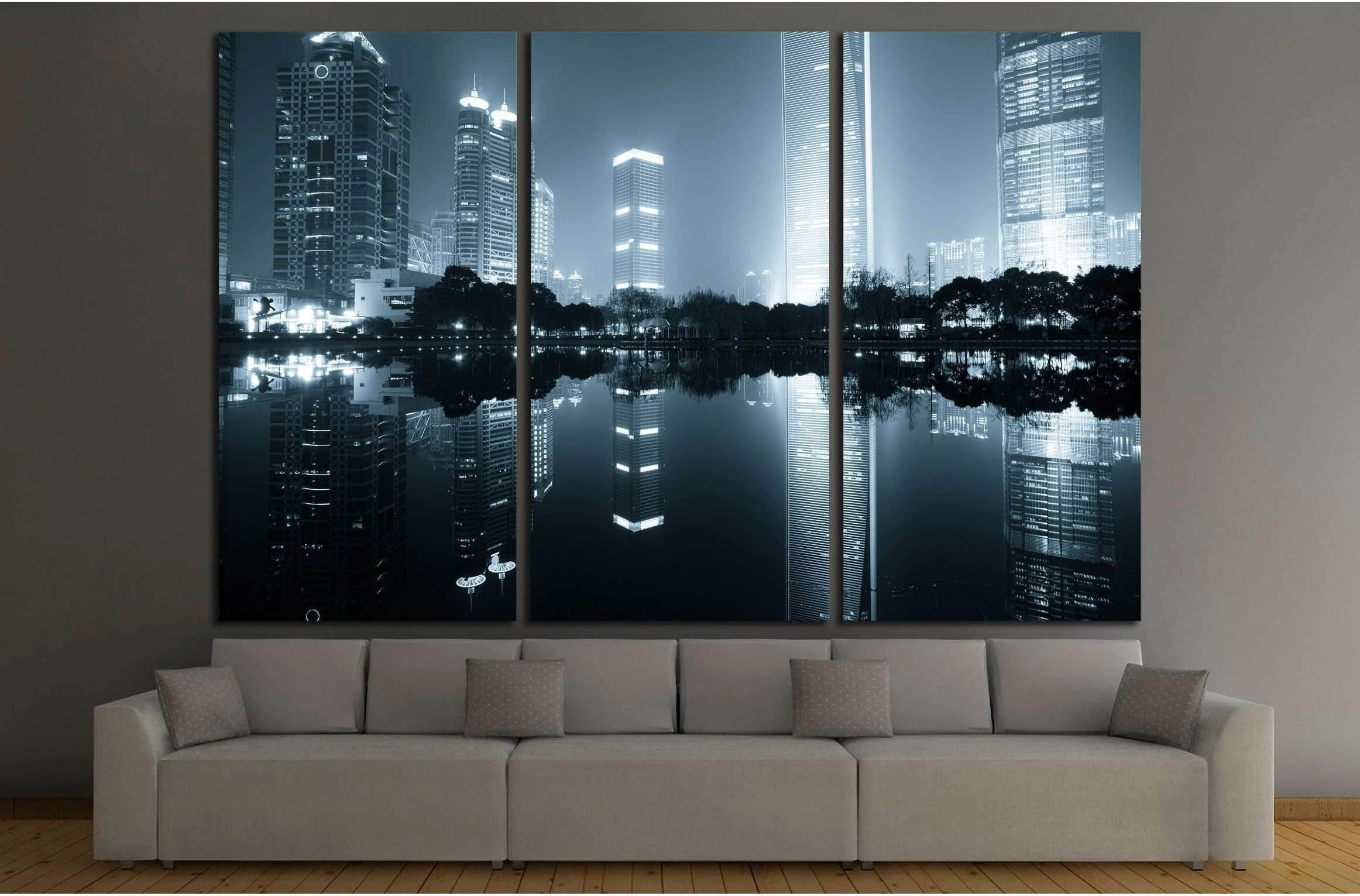 the night view of the lujiazui financial centre in shanghai china №2230 Ready to Hang Canvas Print - Zellart Canvas Prints ALL_Products, s-2230