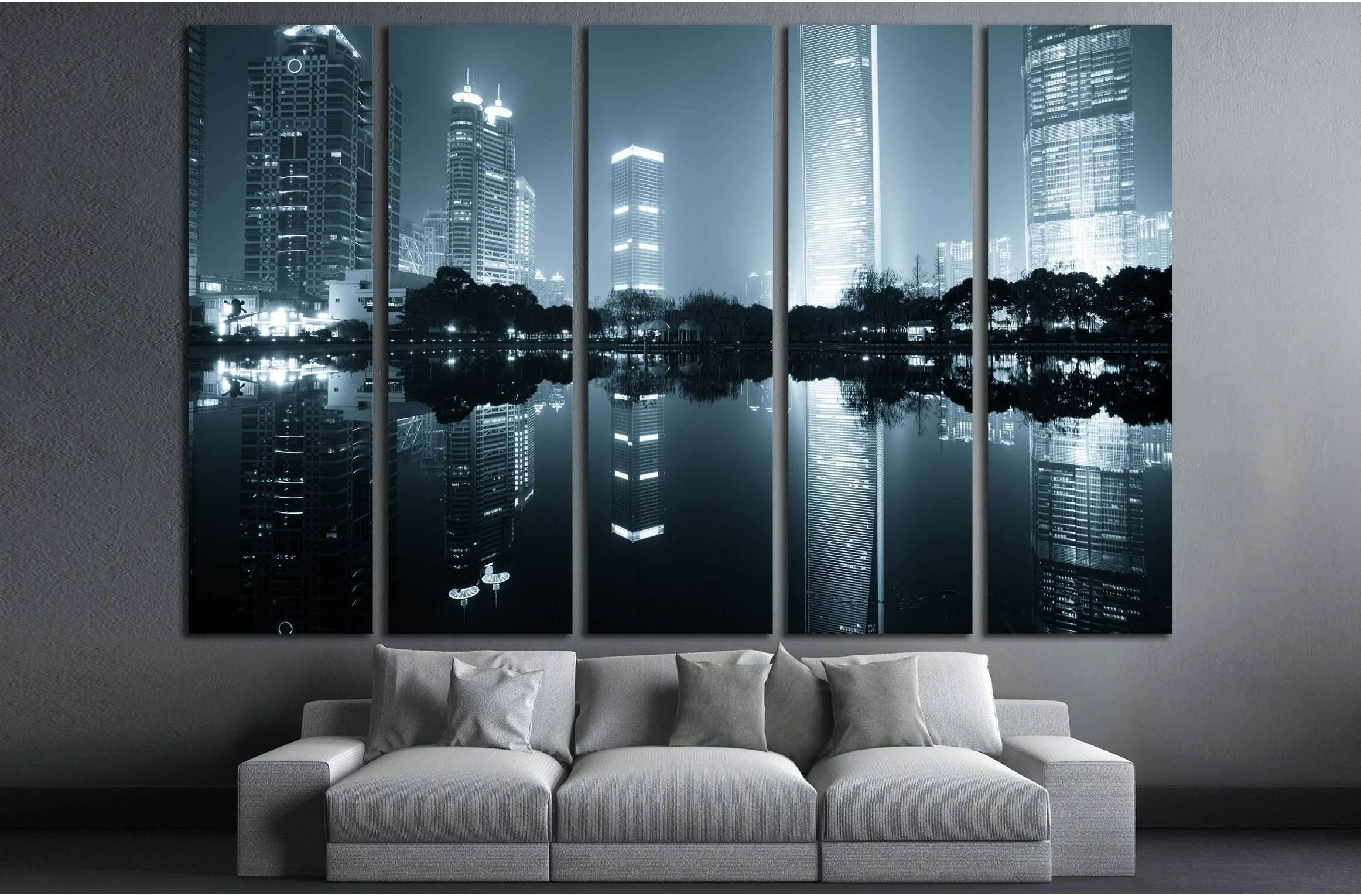 the night view of the lujiazui financial centre in shanghai china №2230 Ready to Hang Canvas Print - Zellart Canvas Prints ALL_Products, s-2230