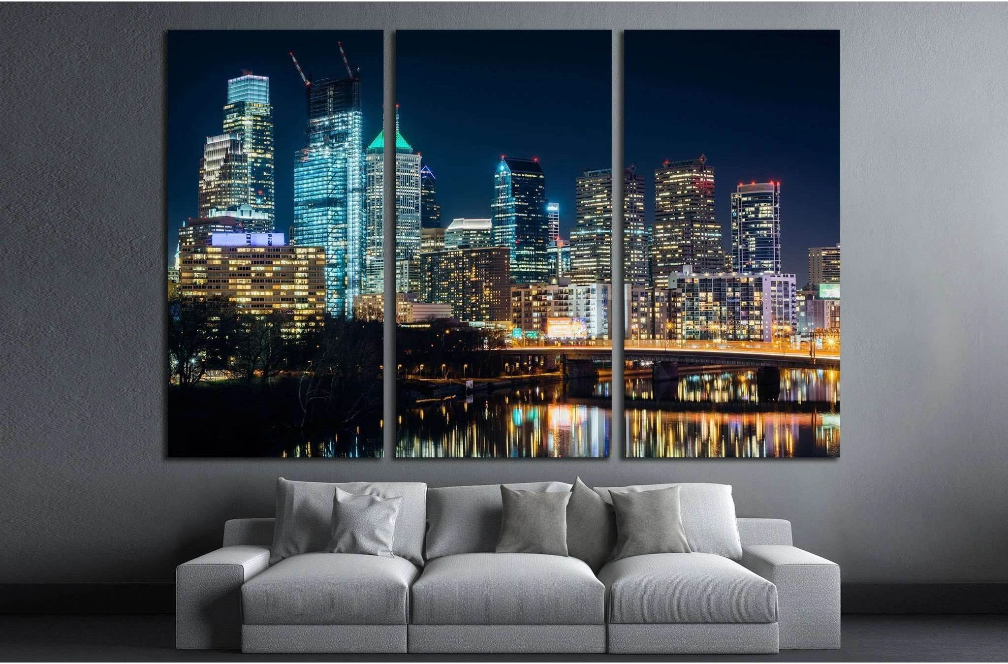 The Philadelphia skyline and Schuylkill River at night, Pennsylvania №2026 Ready to Hang Canvas Print - Zellart Canvas Prints ALL_Products, s-2026