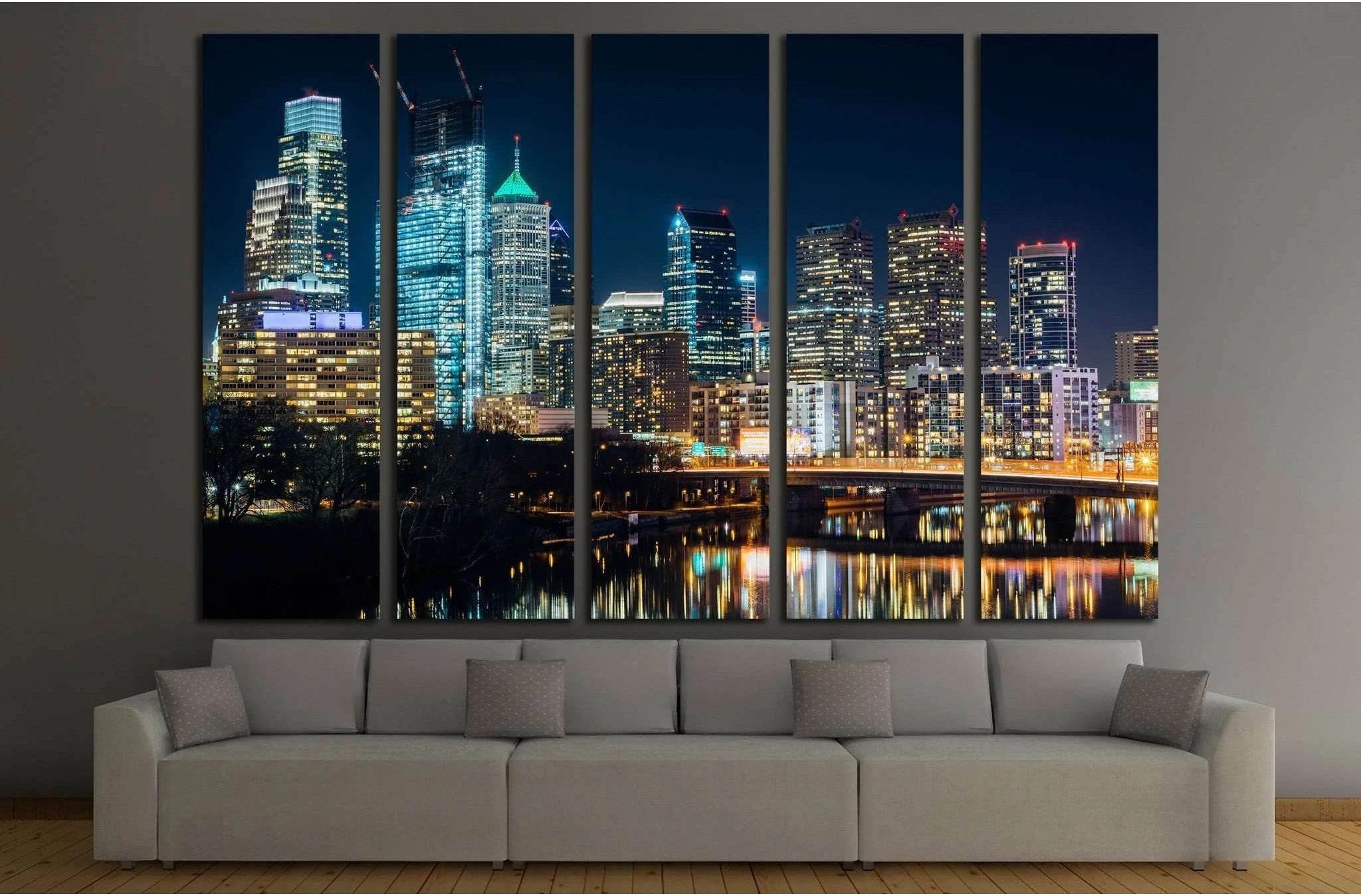The Philadelphia skyline and Schuylkill River at night, Pennsylvania №2026 Ready to Hang Canvas Print - Zellart Canvas Prints ALL_Products, s-2026