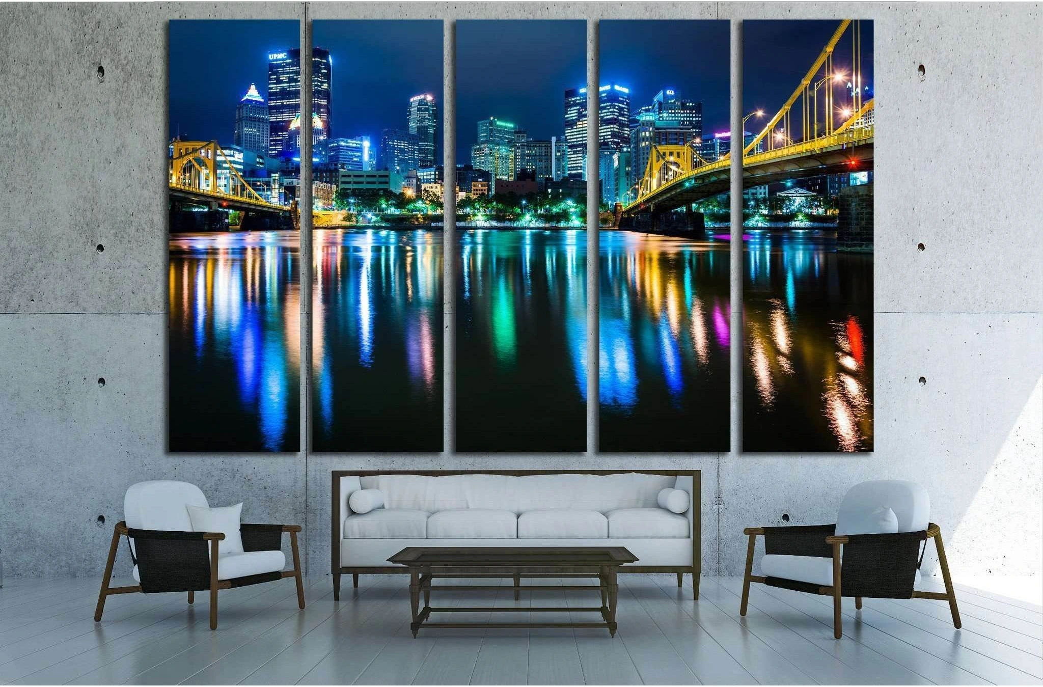 The Pittsburgh skyline, Allegheny River at night, Pennsylvania №1705 Ready to Hang Canvas Print - Zellart Canvas Prints ALL_Products, s-1705