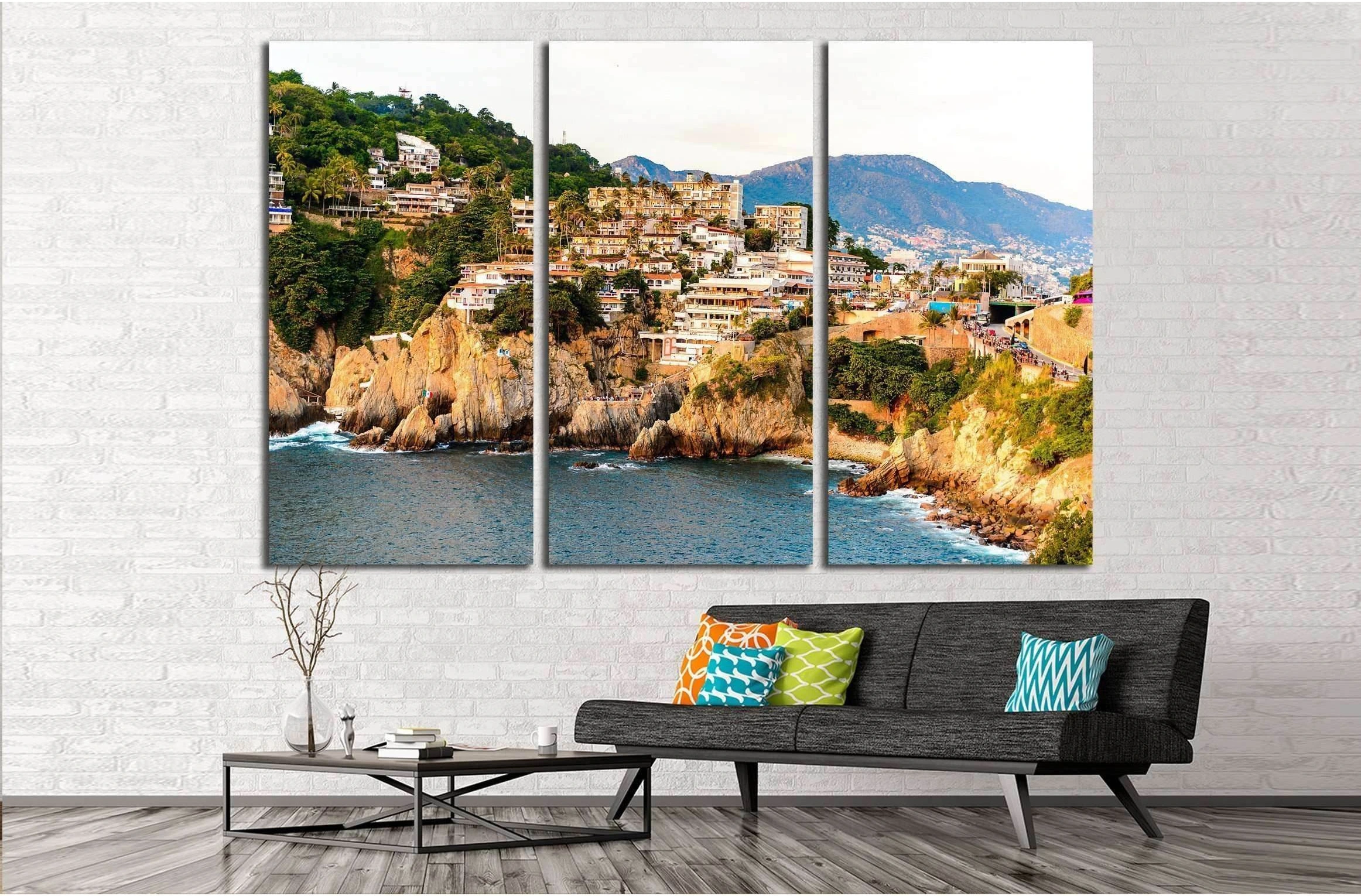 The rock La Quebrada, one of the most famous tourist attractions in Acapulco, Mexico №2395 Ready to Hang Canvas Print - Zellart Canvas Prints ALL_Products, s-2395