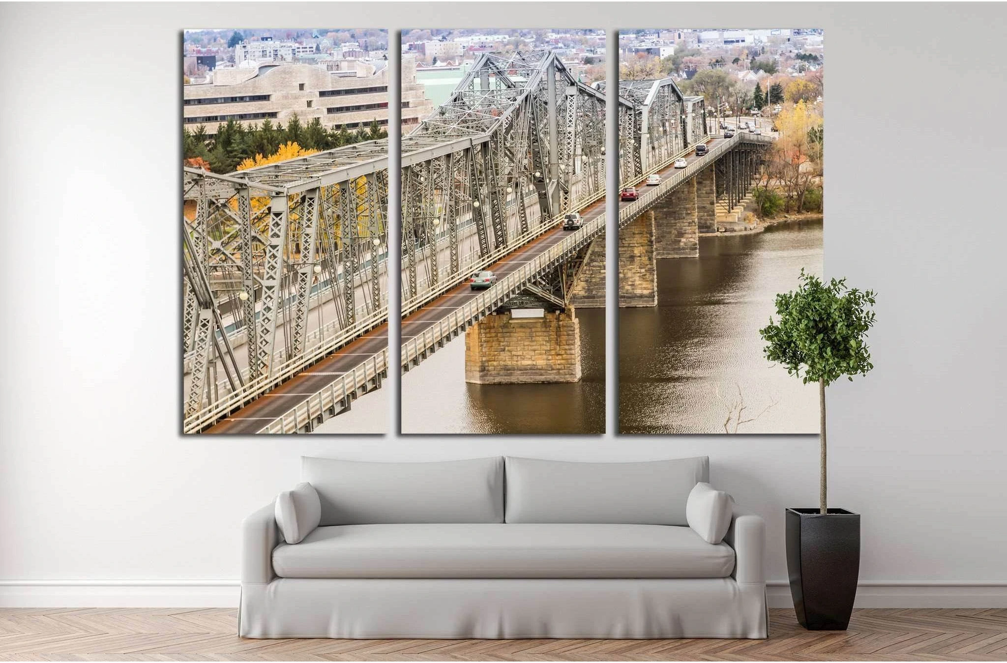 The Royal Alexandra Interprovincial Bridge is a steel truss cantilever bridge spanning the Ottawa River between Ottawa, Ontario and Gatineau, Quebec, Ottawa, Canada №2020 Ready to Hang Canvas Print - Zellart Canvas Prints ALL_Products, s-2020