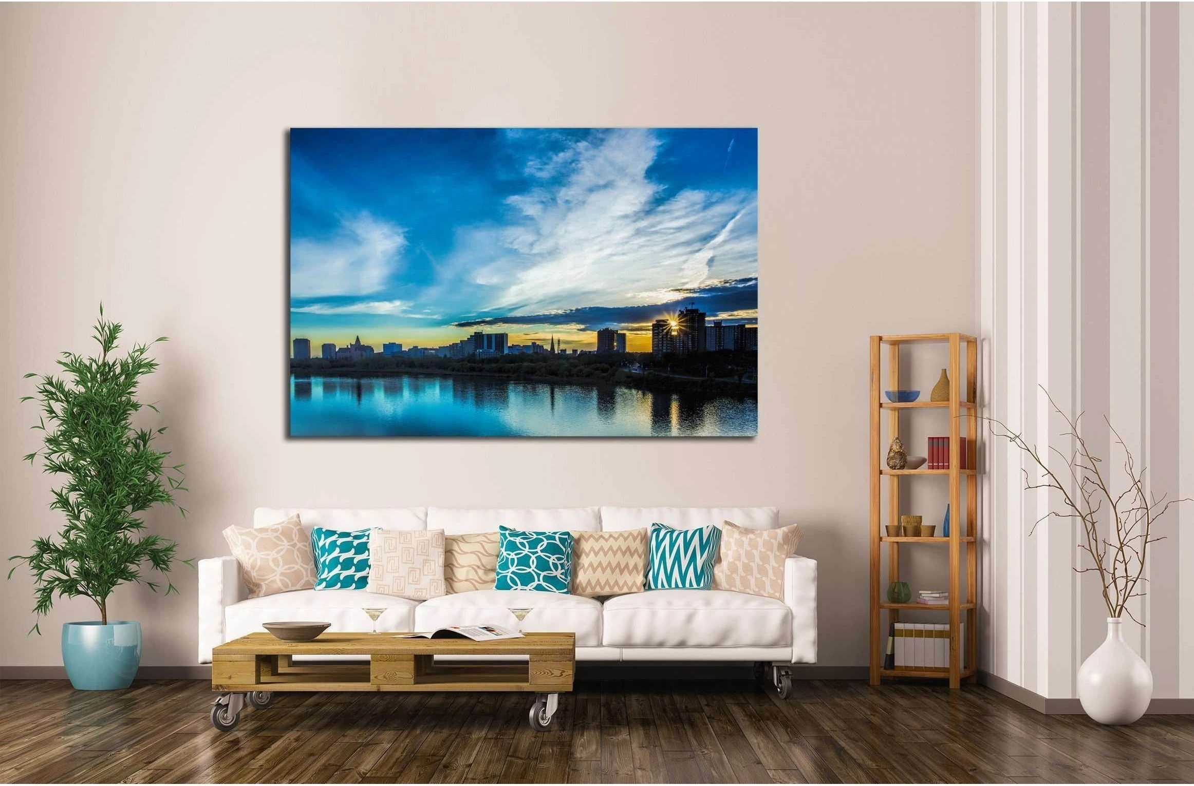 The skyline of Saskatoon, Canada at sunset №2155 Ready to Hang Canvas Print - Zellart Canvas Prints ALL_Products, s-2155