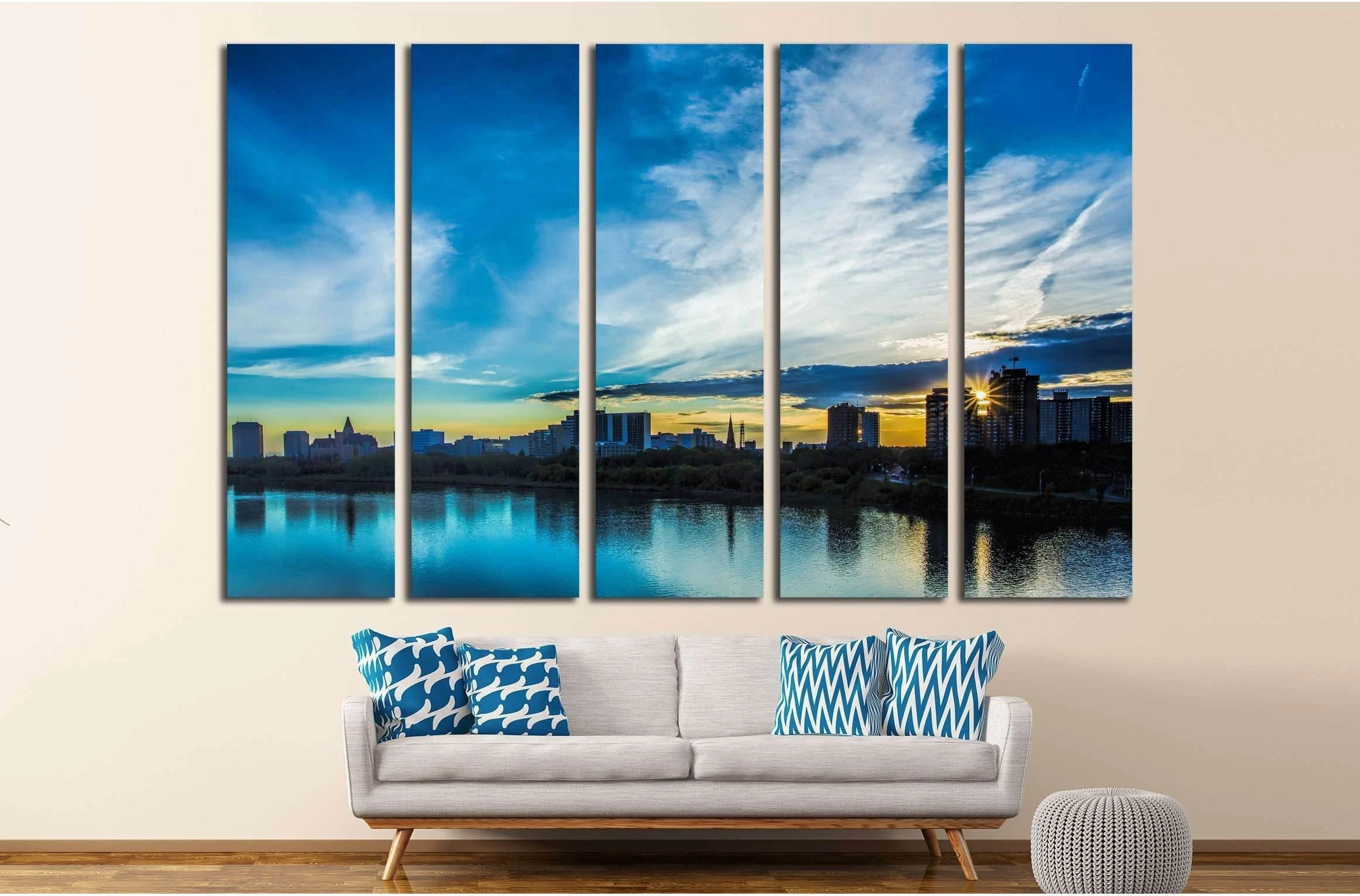 The skyline of Saskatoon, Canada at sunset №2155 Ready to Hang Canvas Print - Zellart Canvas Prints ALL_Products, s-2155