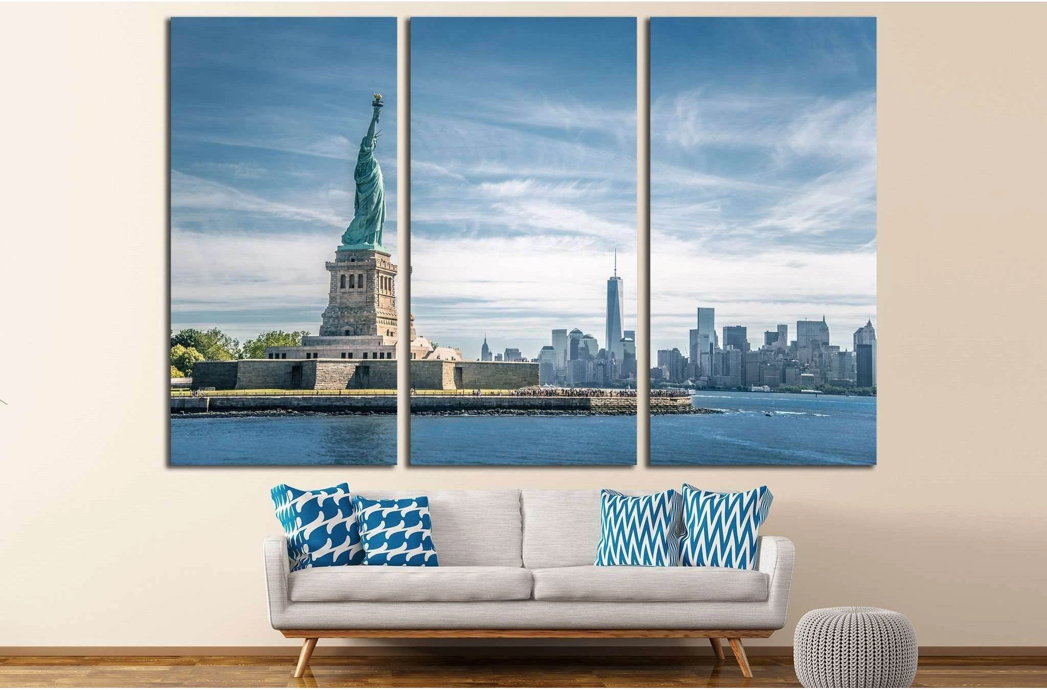 The statue of Liberty and Manhattan, New York №1292 Ready to Hang Canvas Print - Zellart Canvas Prints 0_NY_ART, ALL_Products, s-1292