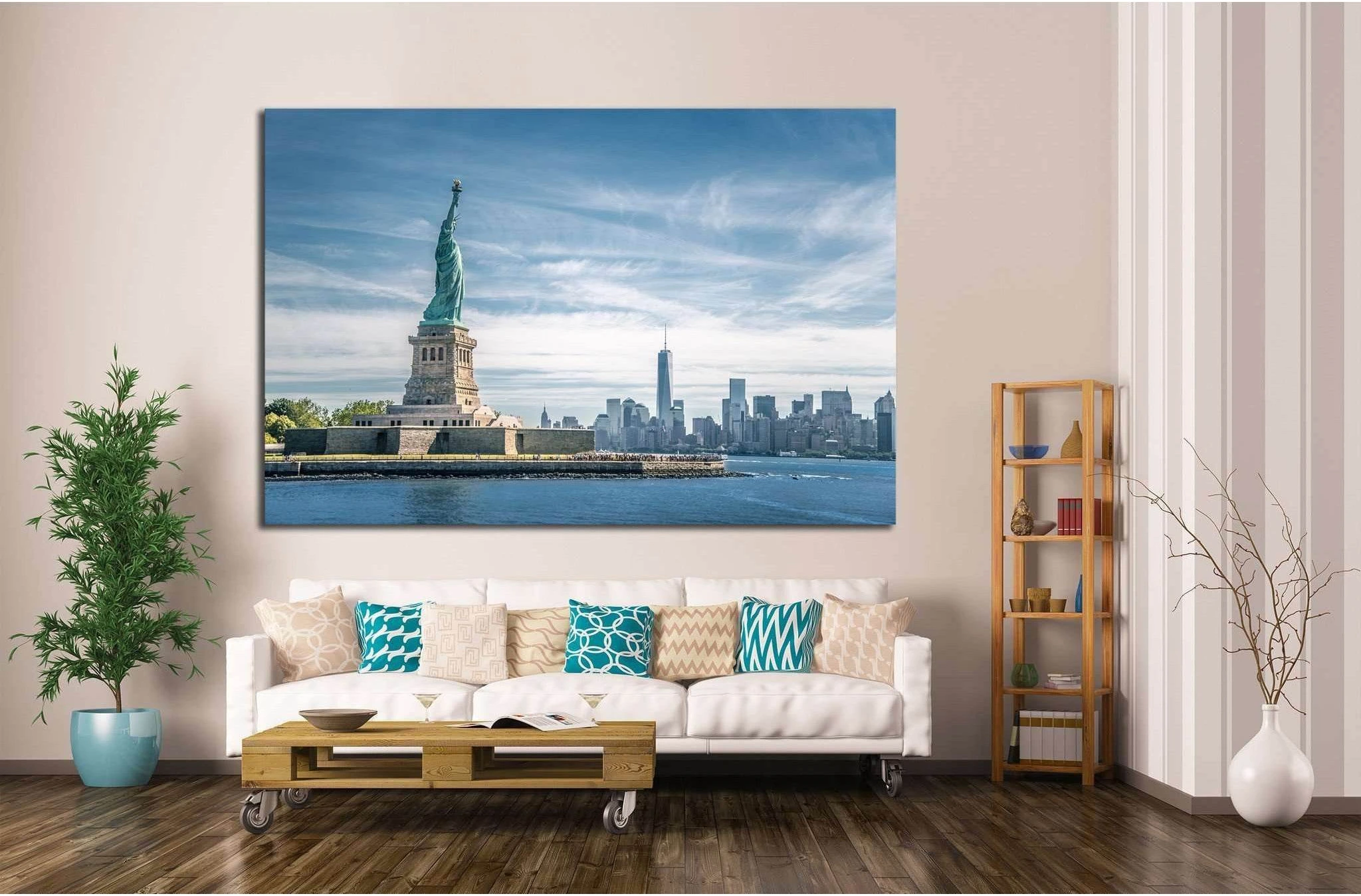 The statue of Liberty and Manhattan, New York №1292 Ready to Hang Canvas Print - Zellart Canvas Prints 0_NY_ART, ALL_Products, s-1292