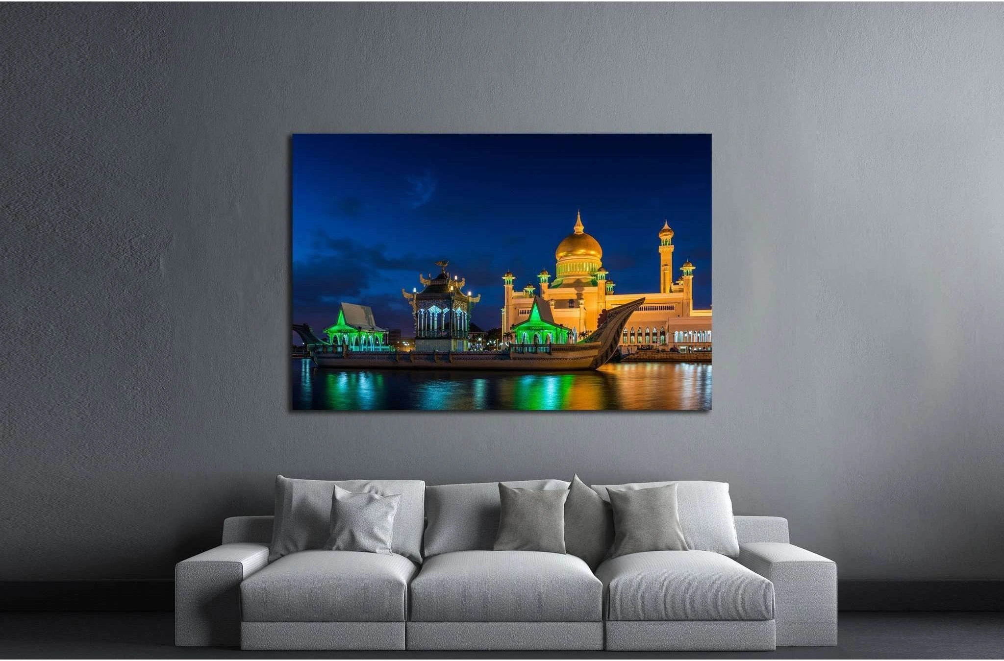 The Sultan Omar Ali Saifuddin Mosque in Bandar Seri Begawan, Brunei №1797 Ready to Hang Canvas Print - Zellart Canvas Prints ALL_Products, s-1797