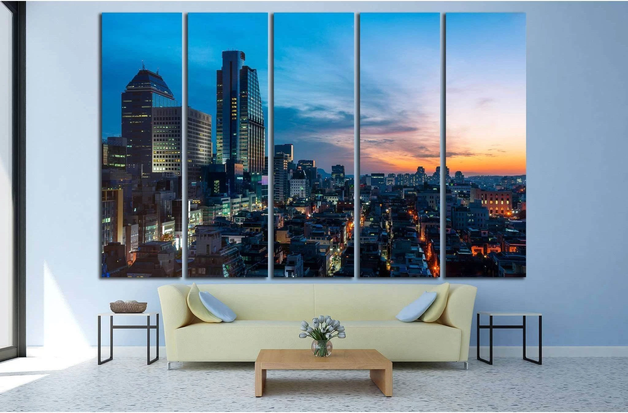 The sun sets over the Gangnam district of Seoul, South Korea №1634 Ready to Hang Canvas Print - Zellart Canvas Prints ALL_Products, s-1634