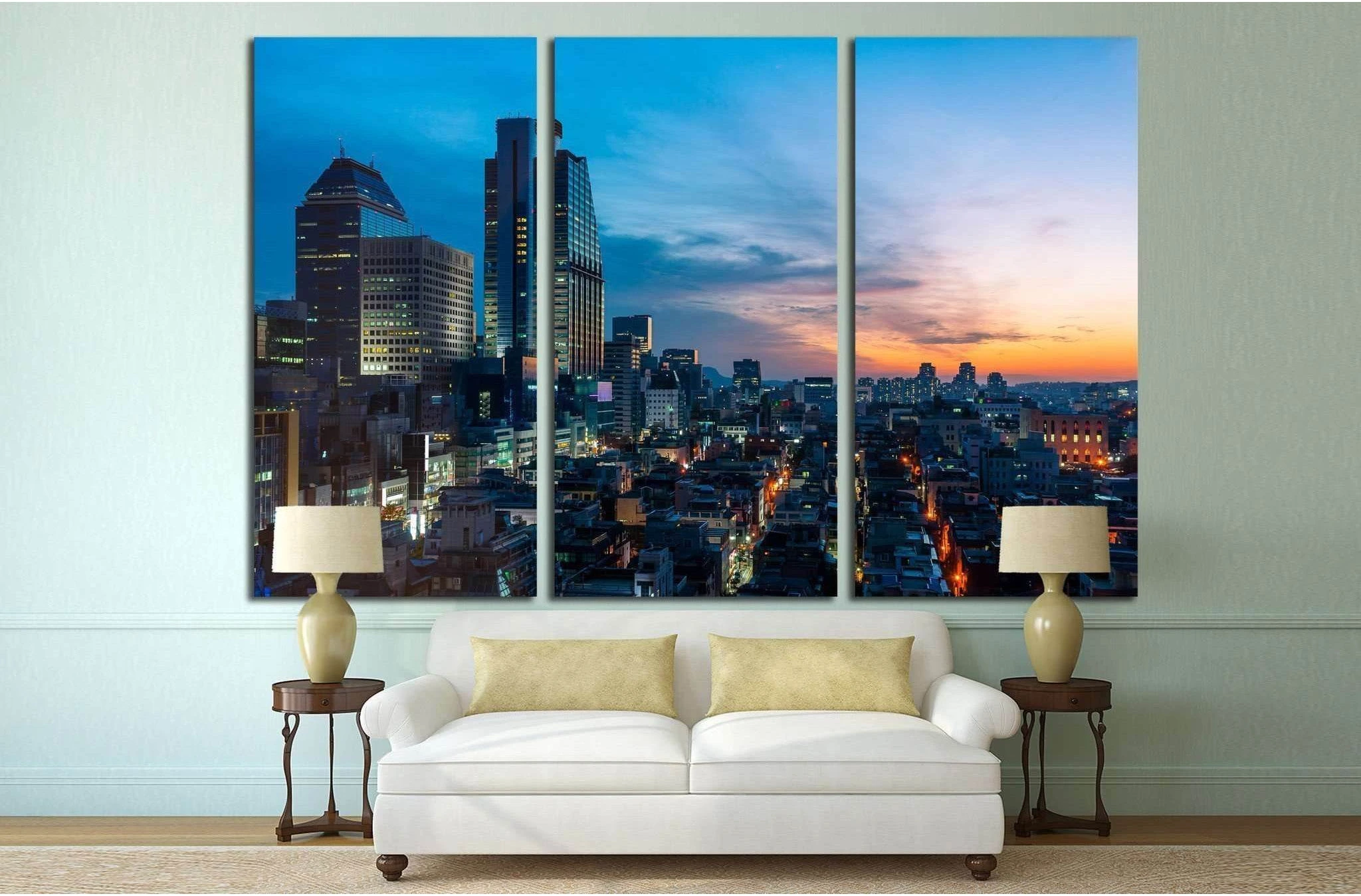 The sun sets over the Gangnam district of Seoul, South Korea №1634 Ready to Hang Canvas Print - Zellart Canvas Prints ALL_Products, s-1634