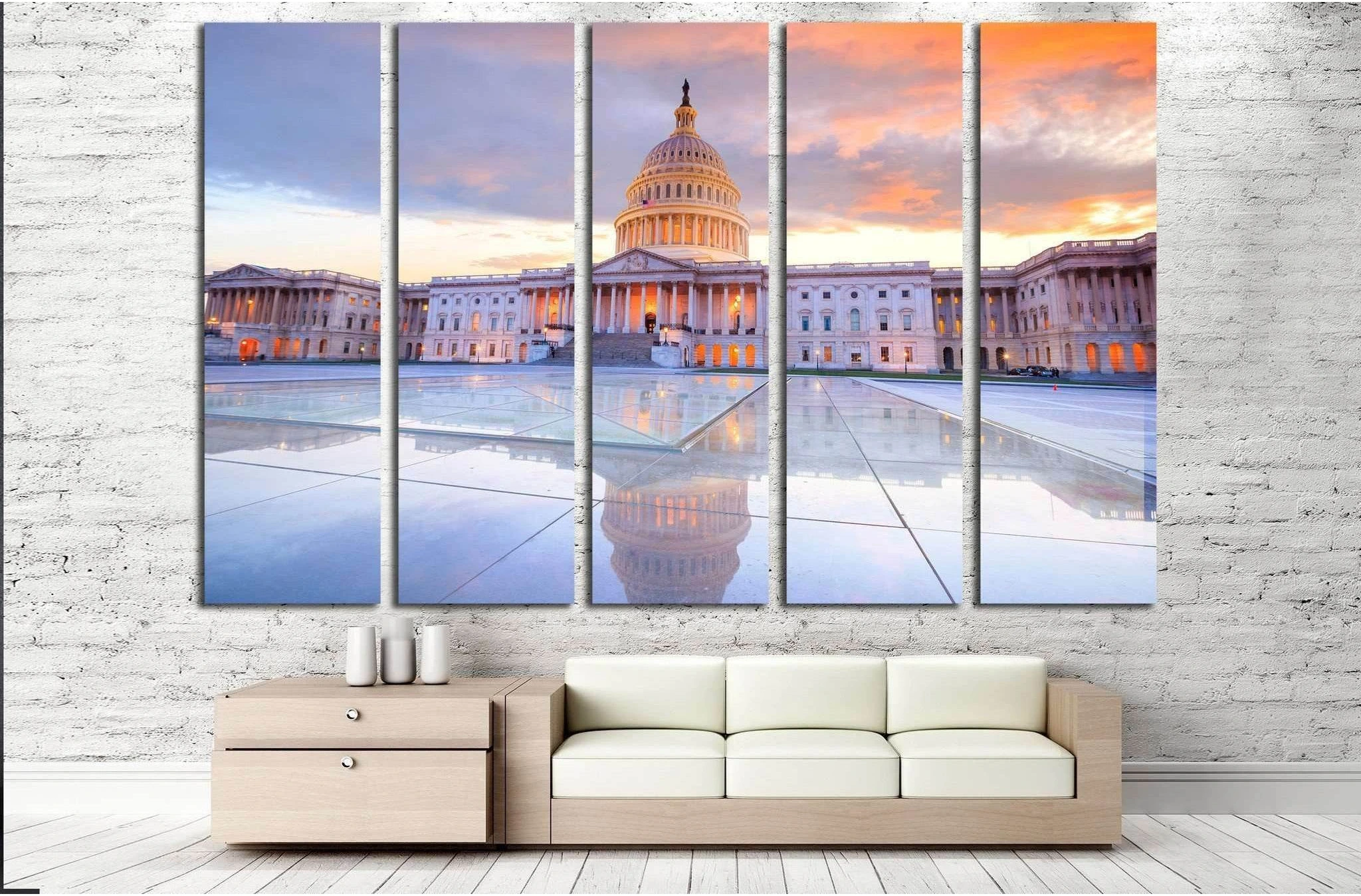 The United States Capitol building with the dome lit up at night USA №2057 Ready to Hang Canvas Print - Zellart Canvas Prints ALL_Products, s-2057