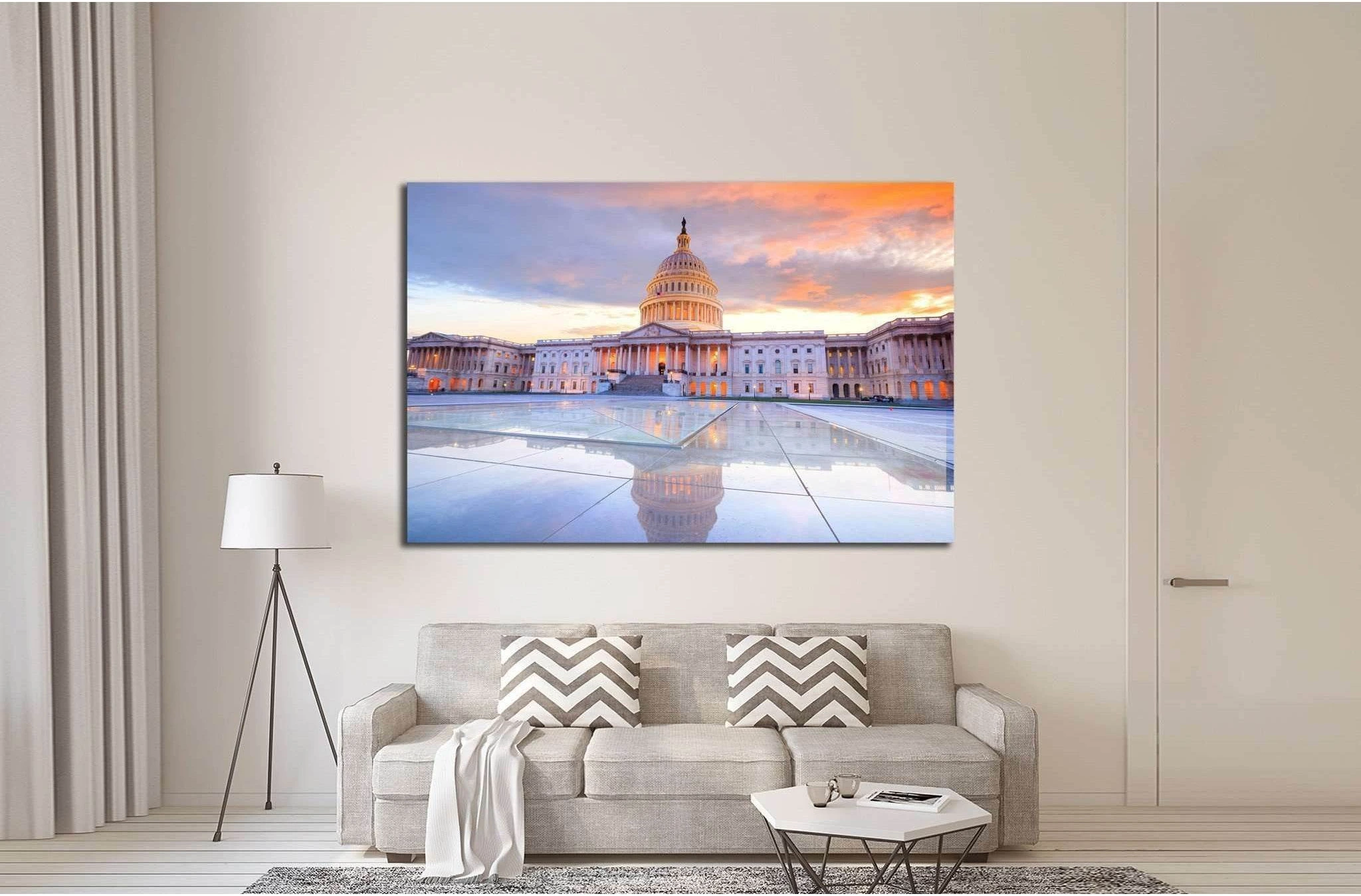 The United States Capitol building with the dome lit up at night USA №2057 Ready to Hang Canvas Print - Zellart Canvas Prints ALL_Products, s-2057