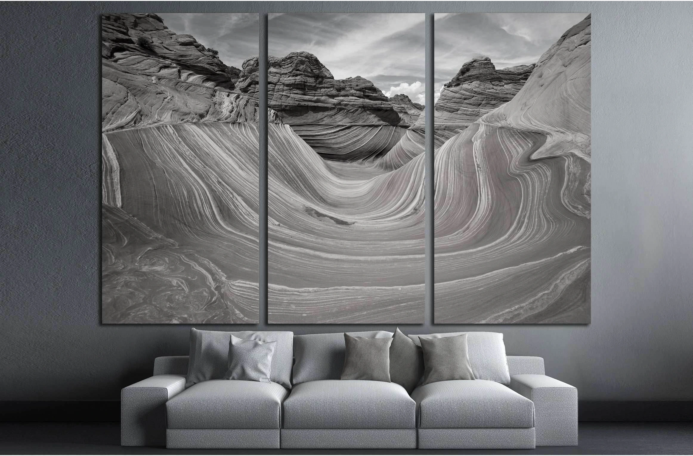 The Wave black and white №2929 Ready to Hang Canvas Print - Zellart Canvas Prints ALL_Products, s-2929