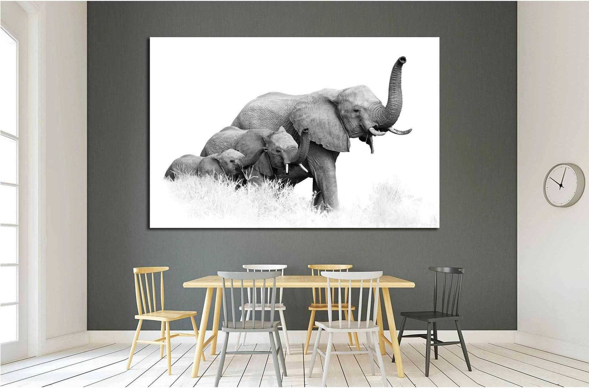three African Bush Elephants, Loxodonta africana, Kruger, SA №1834 Ready to Hang Canvas Print - Zellart Canvas Prints ALL_Products, Elephant, s-1834