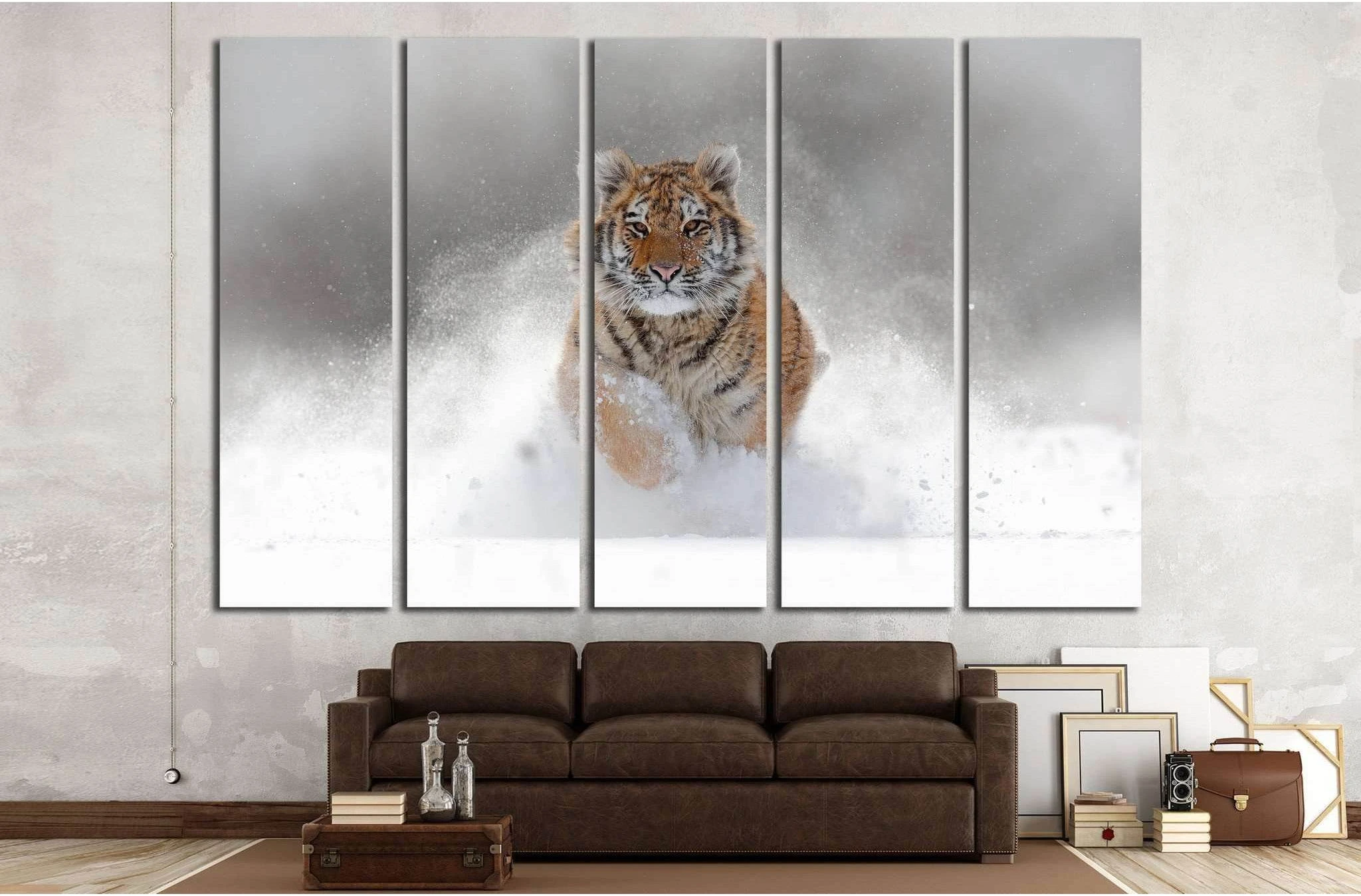 Tiger in wild winter nature. Amur tiger running in the snow №1831 Ready to Hang Canvas Print - Zellart Canvas Prints ALL_Products, s-1831, Tiger