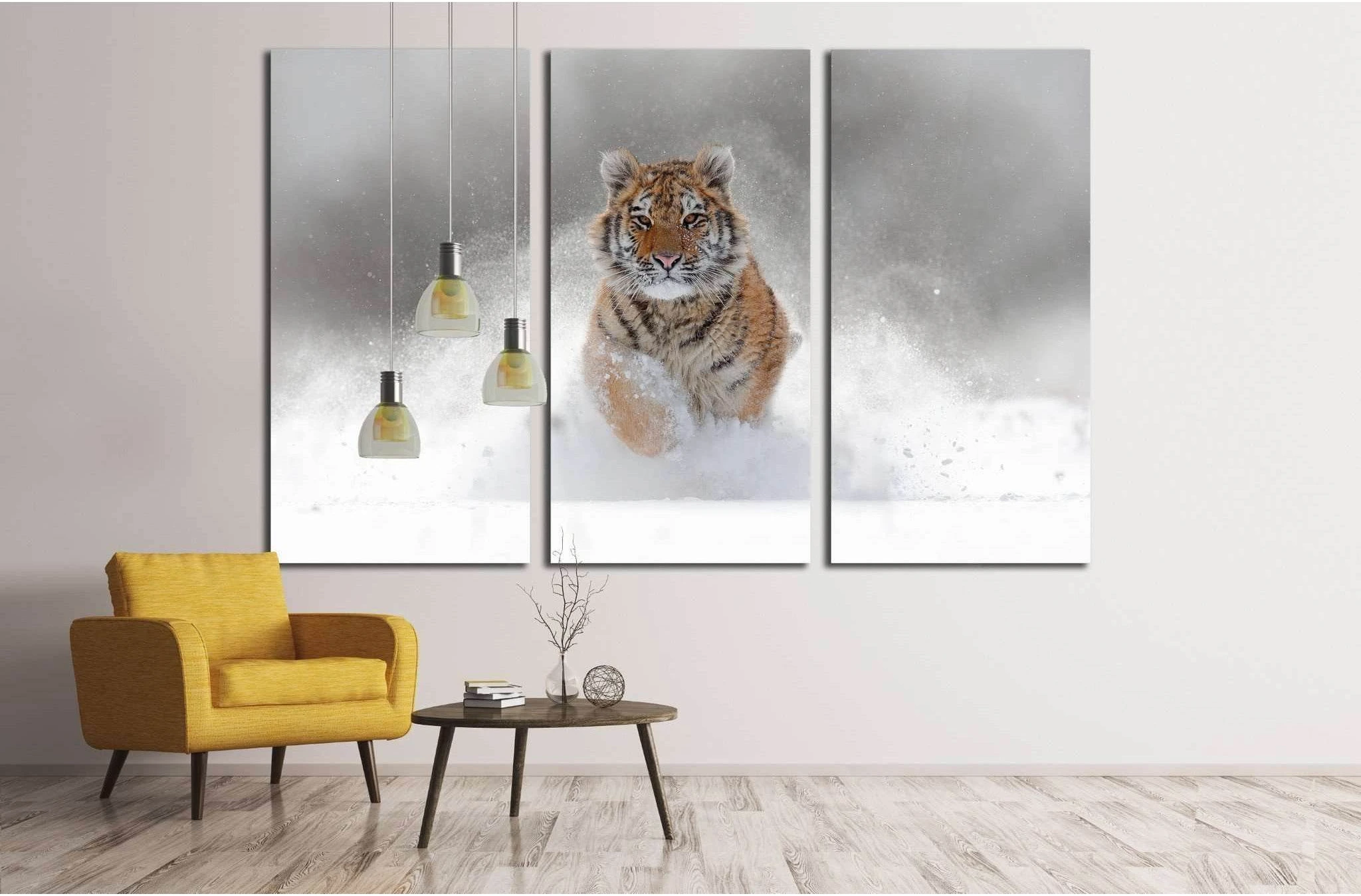 Tiger in wild winter nature. Amur tiger running in the snow №1831 Ready to Hang Canvas Print - Zellart Canvas Prints ALL_Products, s-1831, Tiger