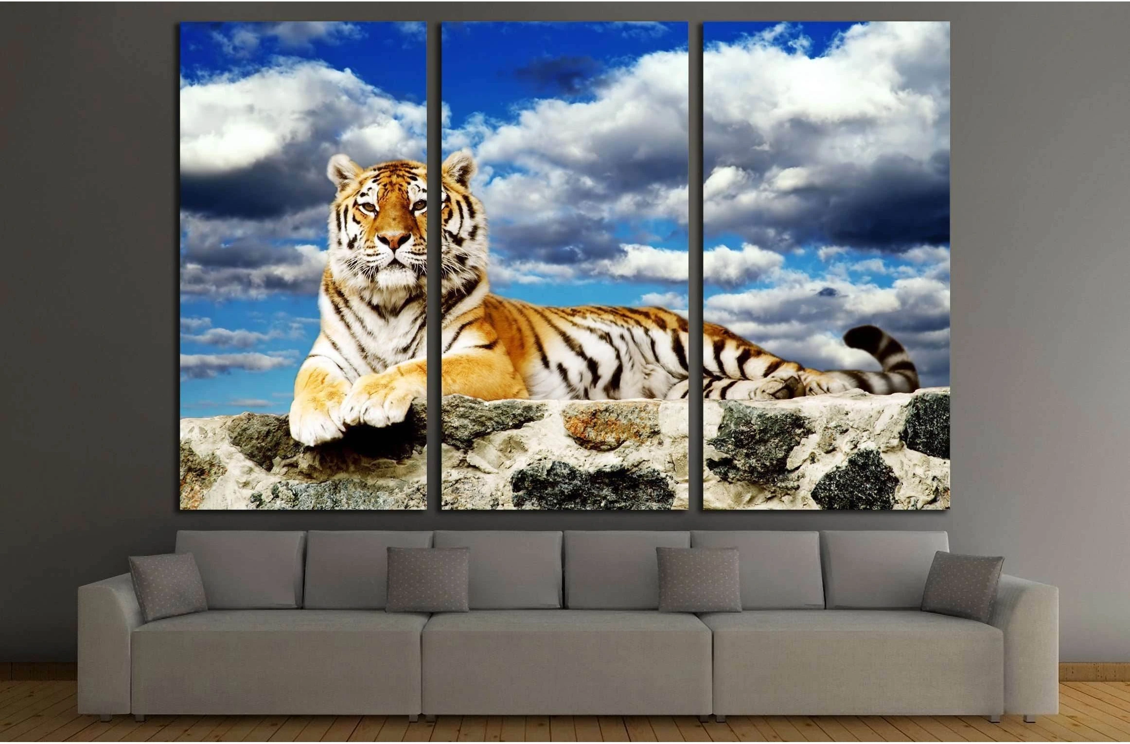 Tiger lay in the storm sky №2331 Ready to Hang Canvas Print - Zellart Canvas Prints ALL_Products, s-2331, Tiger