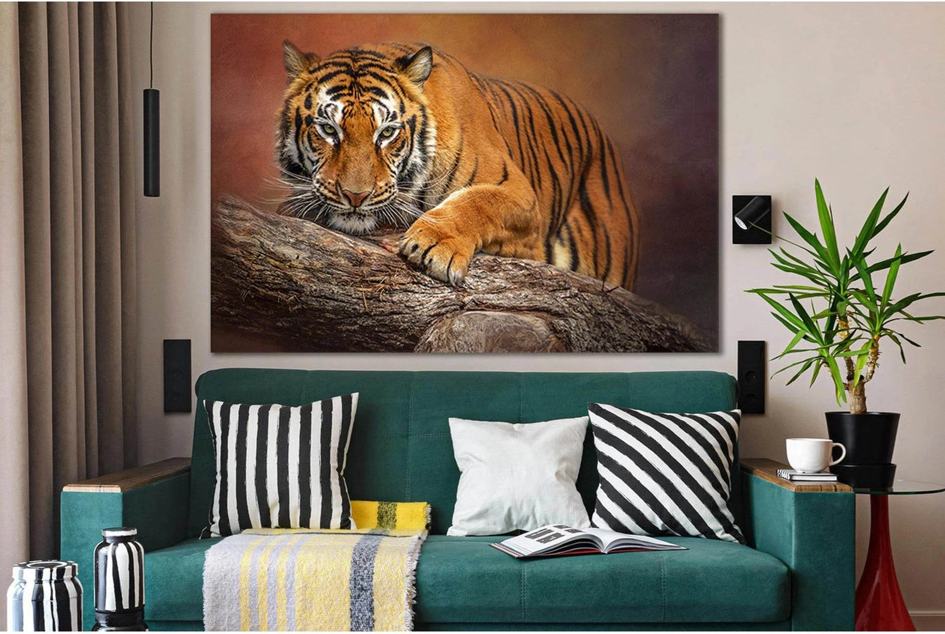 Tiger On A Log №SL1013 Ready to Hang Canvas Print - Zellart Canvas Prints 0new, ALL_Products, Animals & Wildlife, Tiger