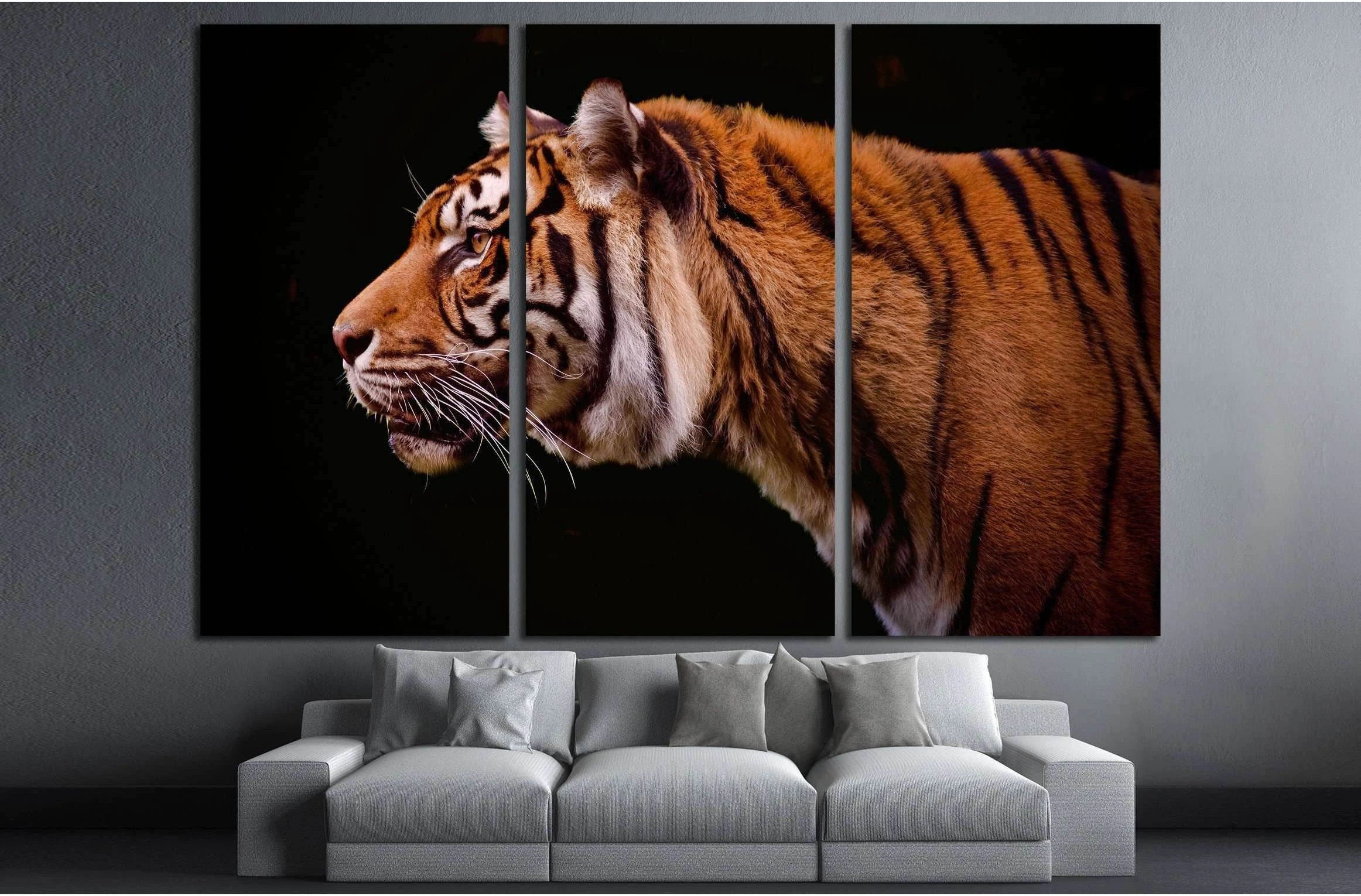 Tiger profile isolated on a black background №2341 Ready to Hang Canvas Print - Zellart Canvas Prints ALL_Products, s-2341, Tiger