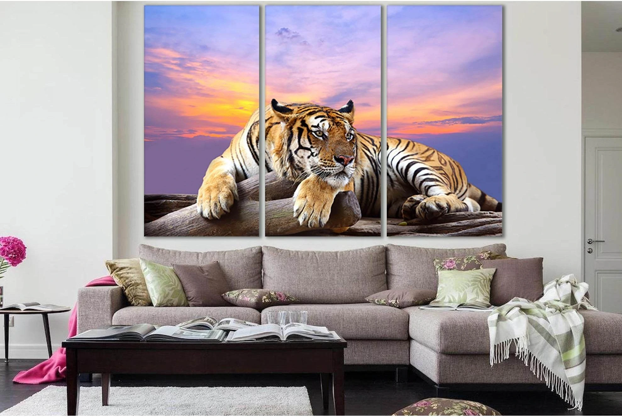 Tiger Resting On A Log №SL1034 Ready to Hang Canvas Print - Zellart Canvas Prints 0new, ALL_Products, Animals & Wildlife, Tiger