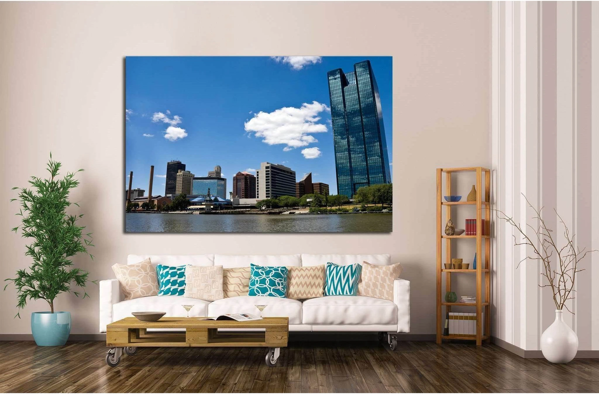Toledo, OH Skyline from a Boat on the Maumee River №1736 Ready to Hang Canvas Print - Zellart Canvas Prints ALL_Products, s-1736