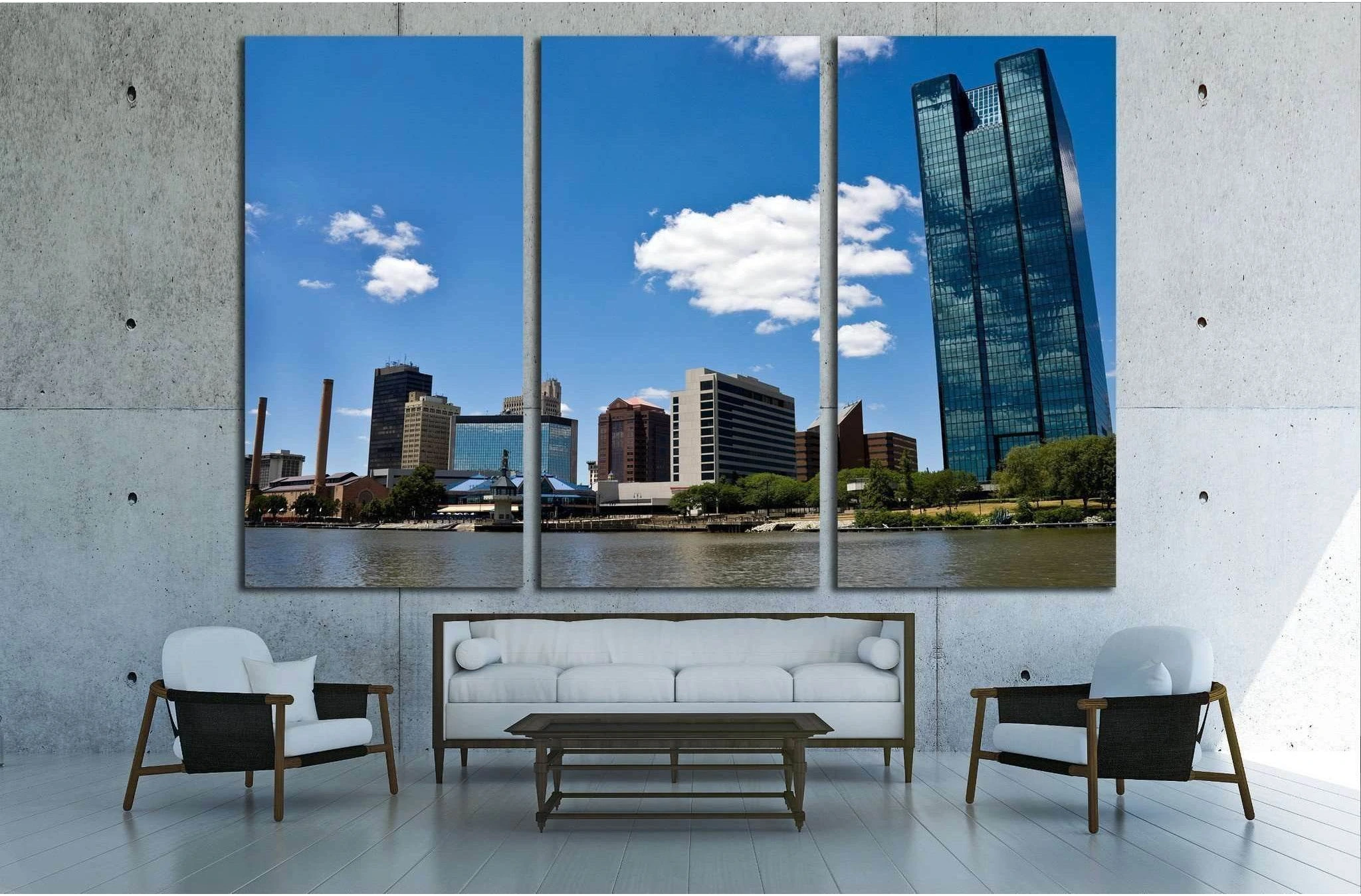 Toledo, OH Skyline from a Boat on the Maumee River №1736 Ready to Hang Canvas Print - Zellart Canvas Prints ALL_Products, s-1736