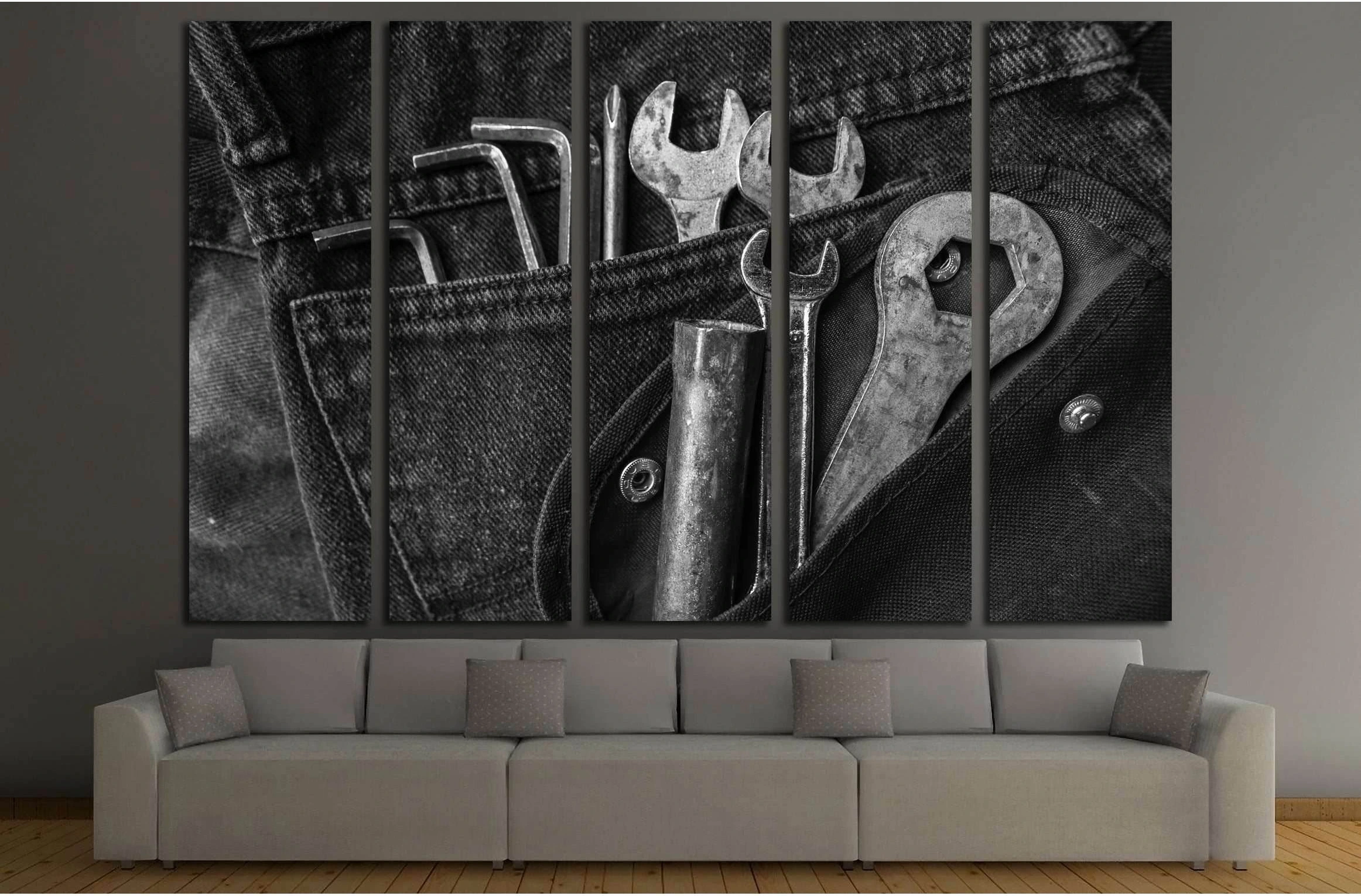 Tools on a workers pocket, Black and white photo №3245 Ready to Hang Canvas Print - Zellart Canvas Prints ALL_Products, s-3245
