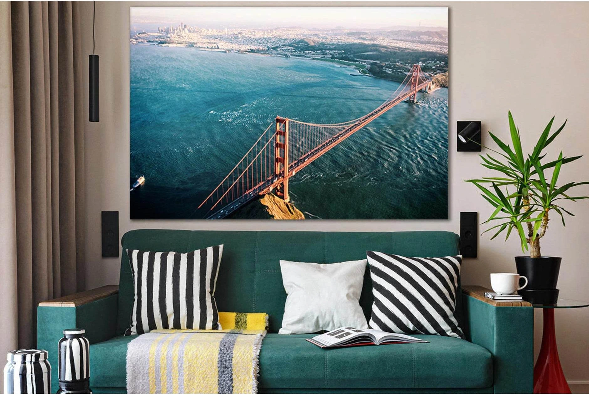 Top View Golden Gate №SL1121 Ready to Hang Canvas Print - Zellart Canvas Prints 0new, ALL_Products, Bridges Wall Art
